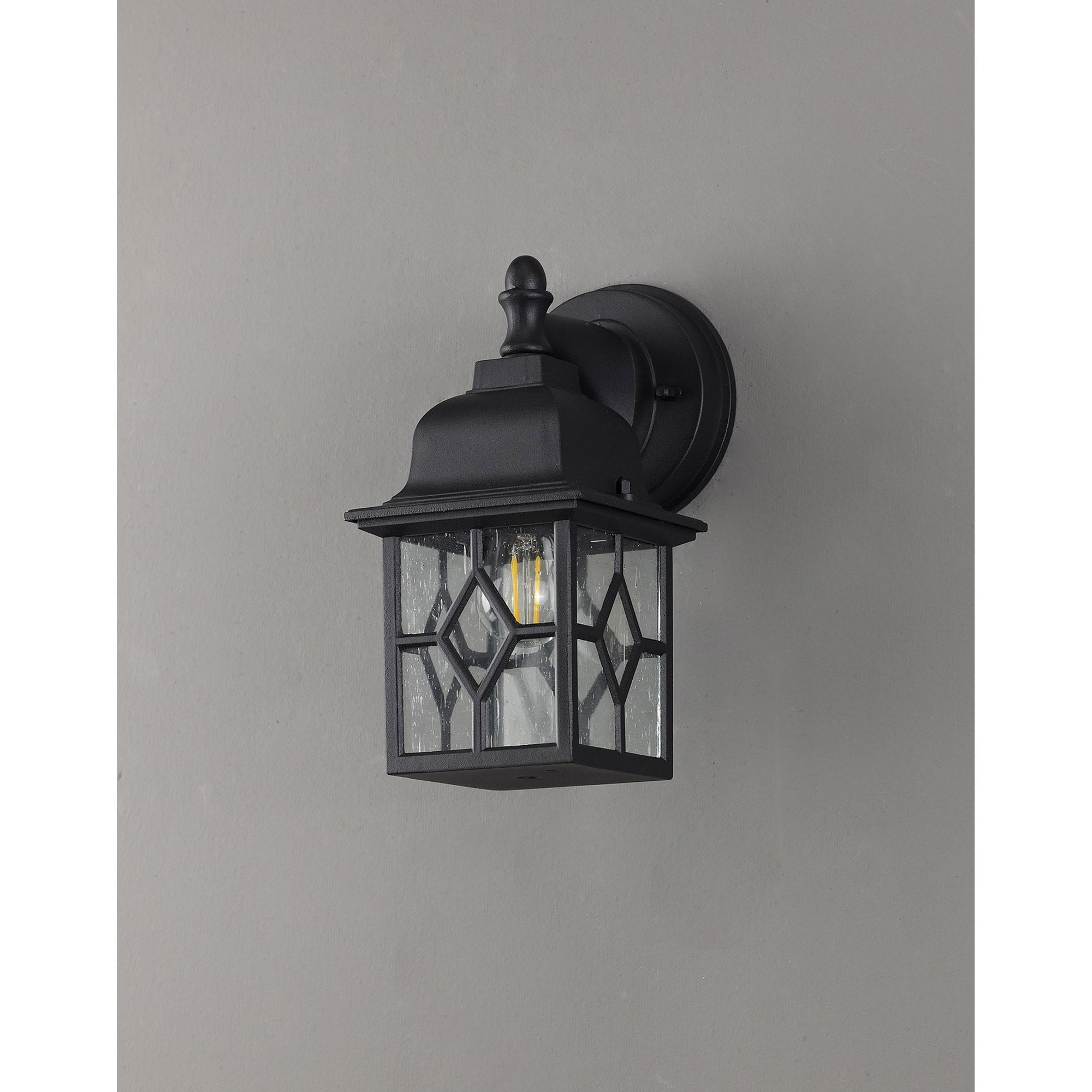 Fabula Haldan Single Square Down Criss Cross Wall Lamp - Sand Black & Clear Seeded Glass - IP44