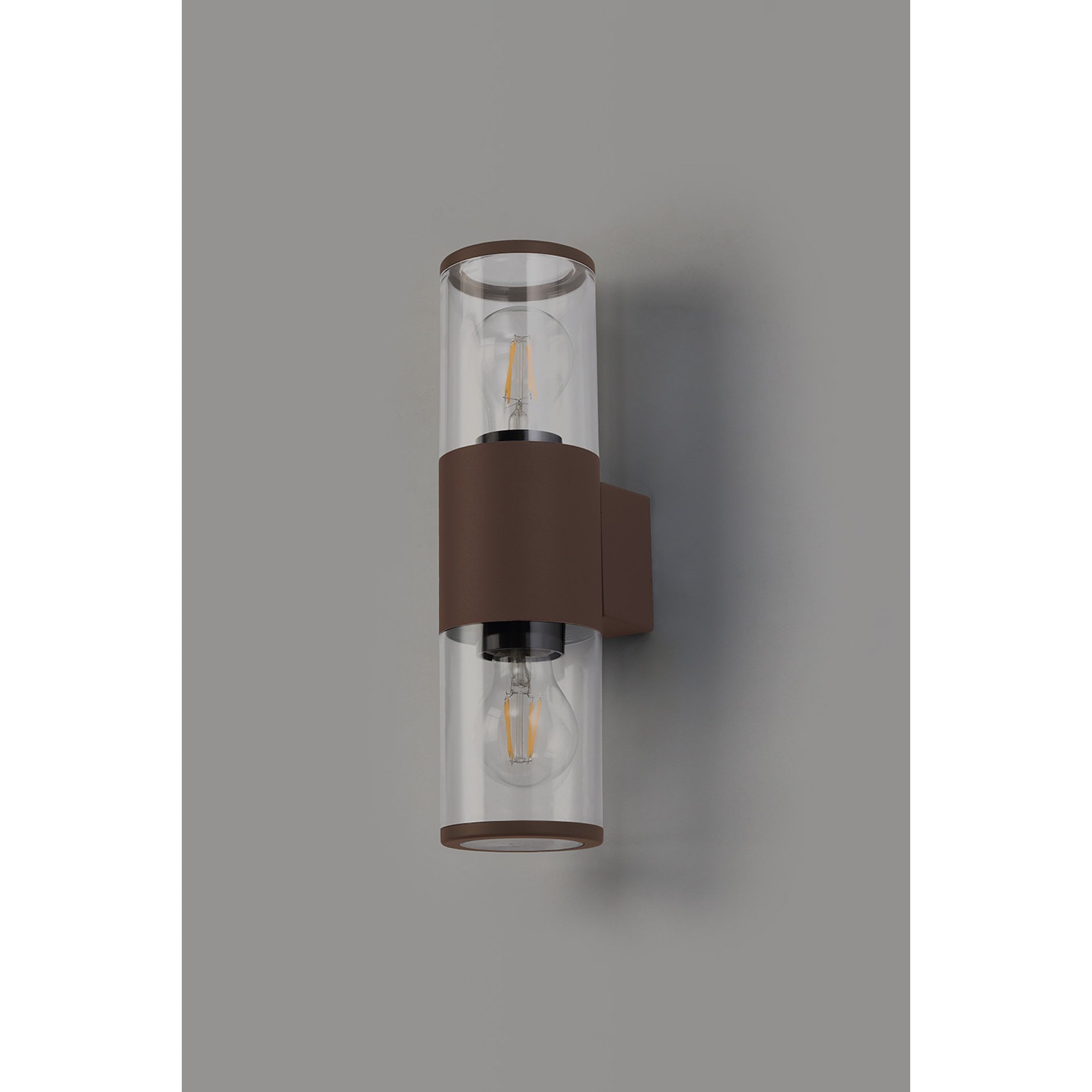 Fabula Harwater 2 Light Wall Lamp - Matt Brown & Clear PC - IP54