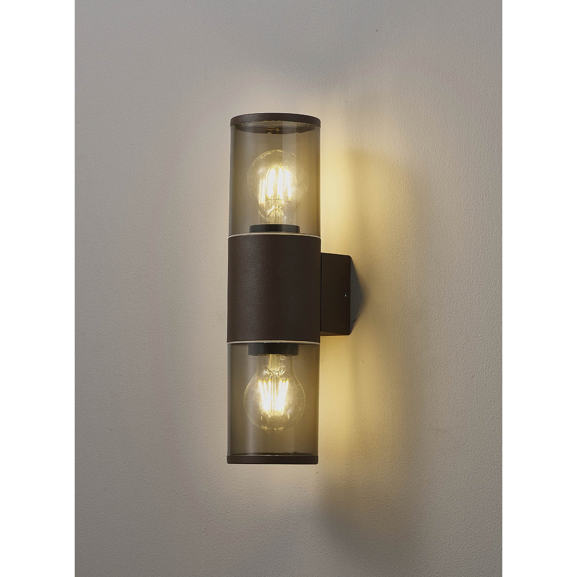 Fabula Harwater 2 Light Wall Lamp - Matt Brown & Smoked PC - IP54