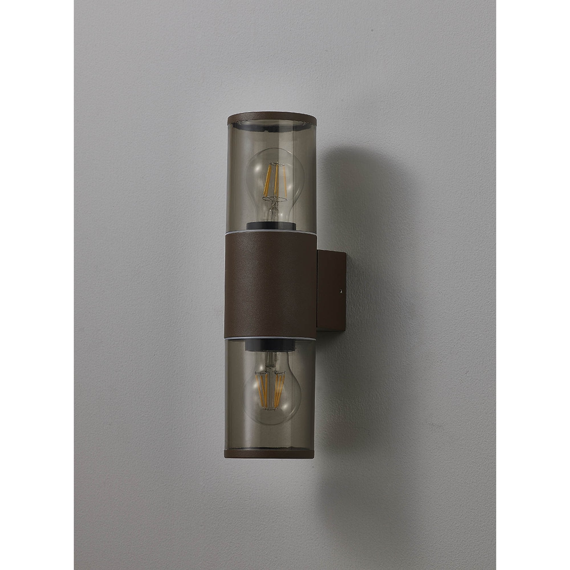Fabula Harwater 2 Light Wall Lamp - Matt Brown & Smoked PC - IP54