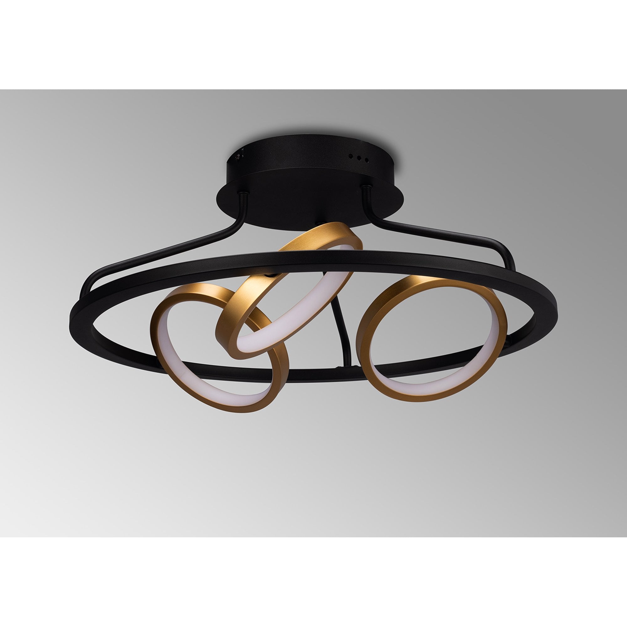Fabula Hawksmouth 3 Ring Round LED Semi-Flush Light - Satin Black & Gold