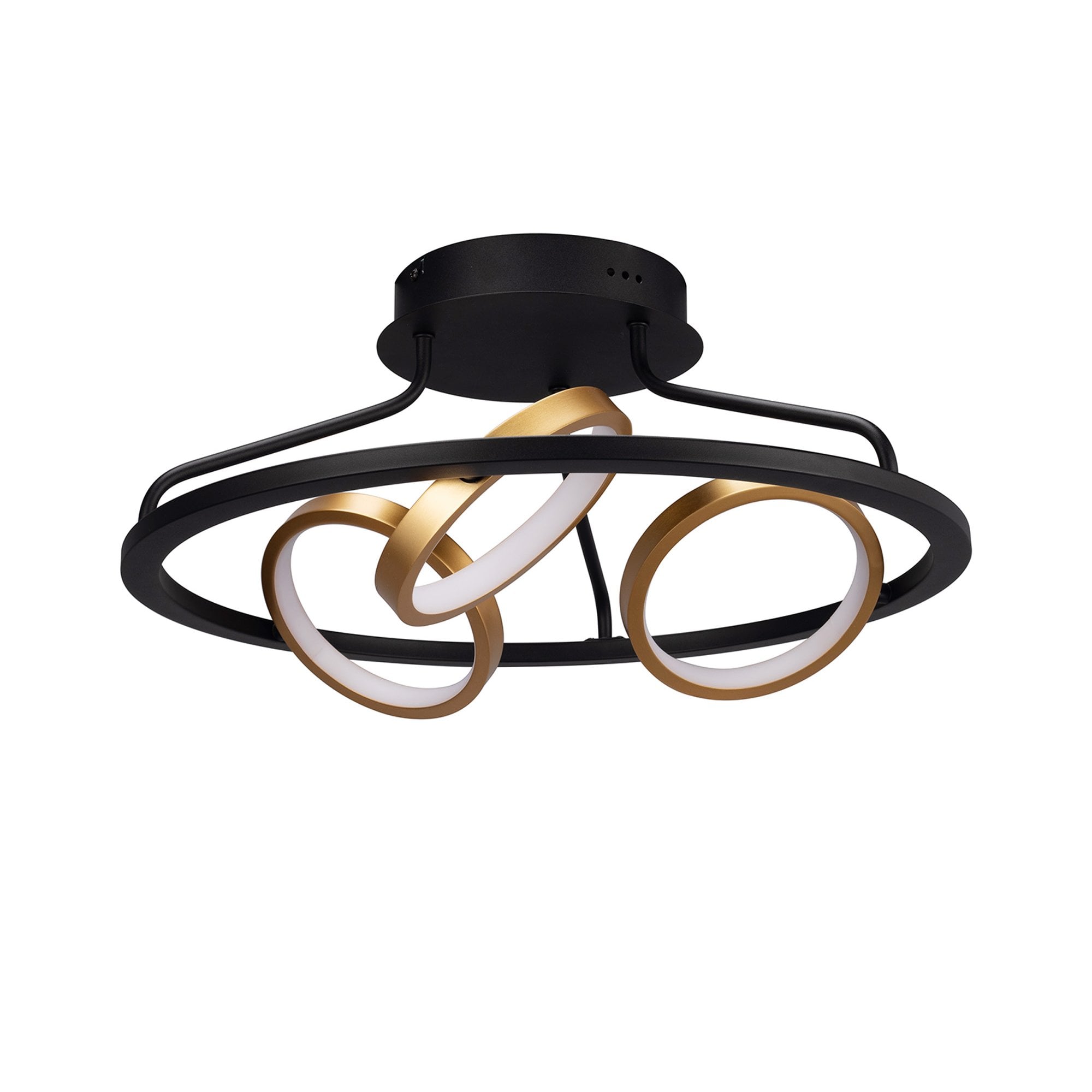 Fabula Hawksmouth 3 Ring Round LED Semi-Flush Light - Satin Black & Gold
