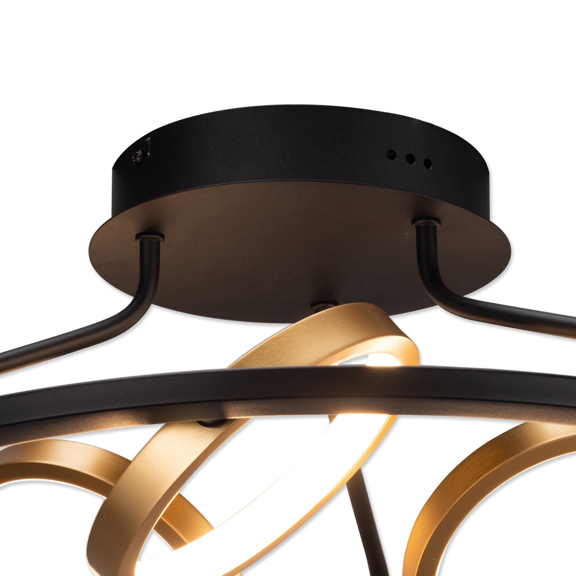 Fabula Hawksmouth 3 Ring Round LED Semi-Flush Light - Satin Black & Gold