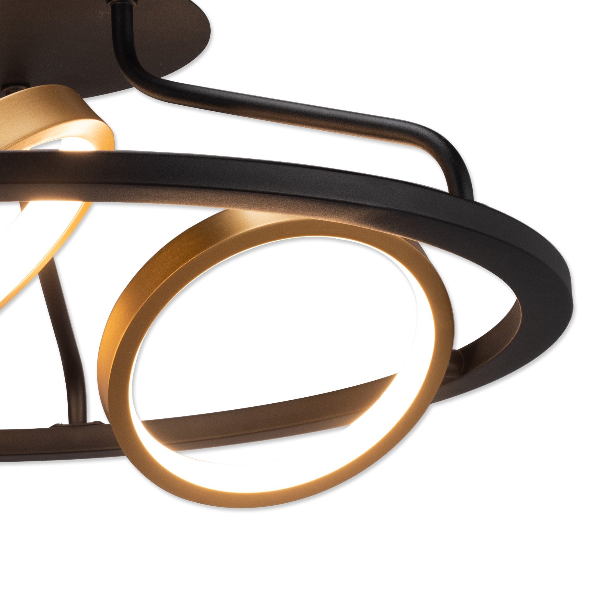 Fabula Hawksmouth 3 Ring Round LED Semi-Flush Light - Satin Black & Gold