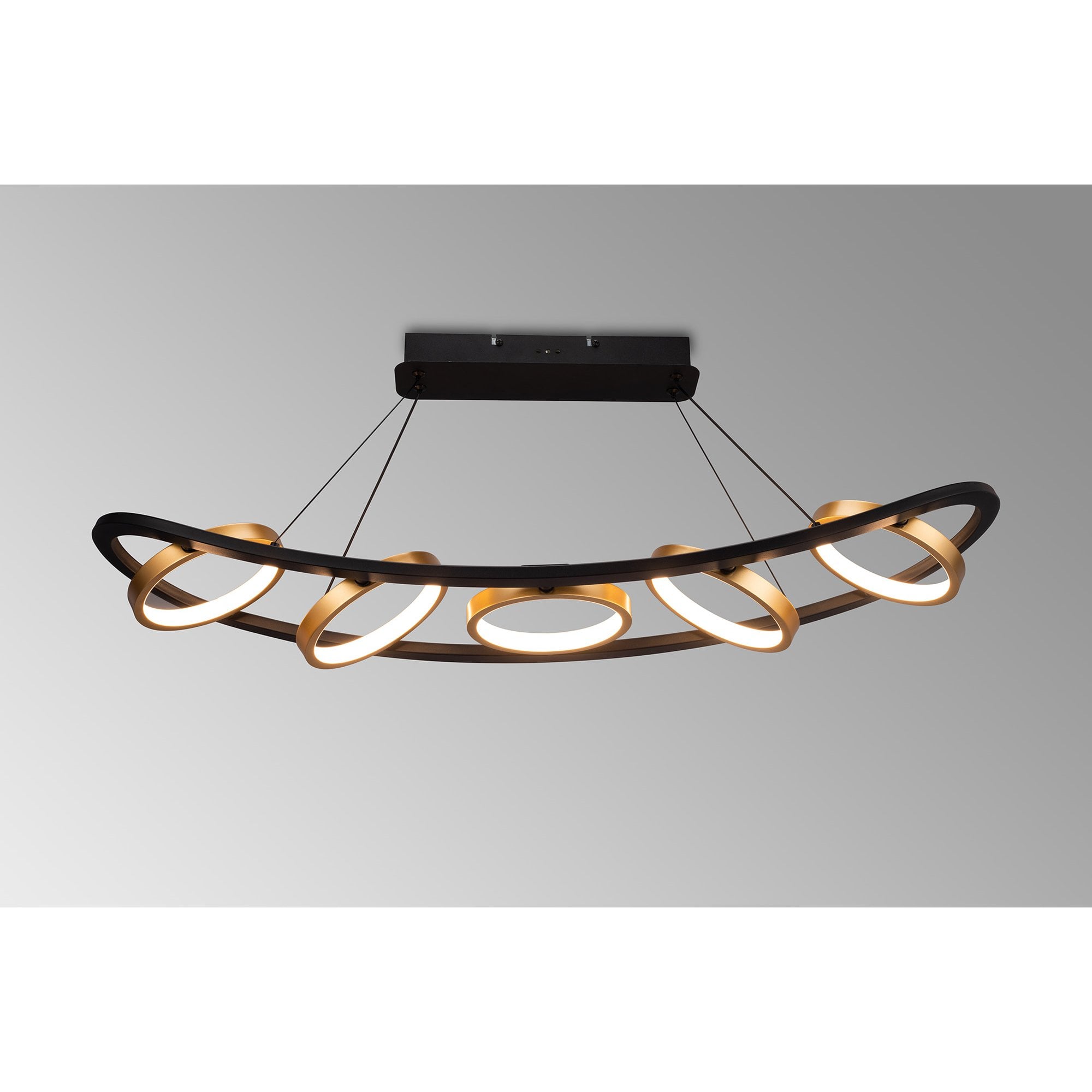 Fabula Hawksmouth 5 Ring Linear LED Pendant - Satin Black & Gold