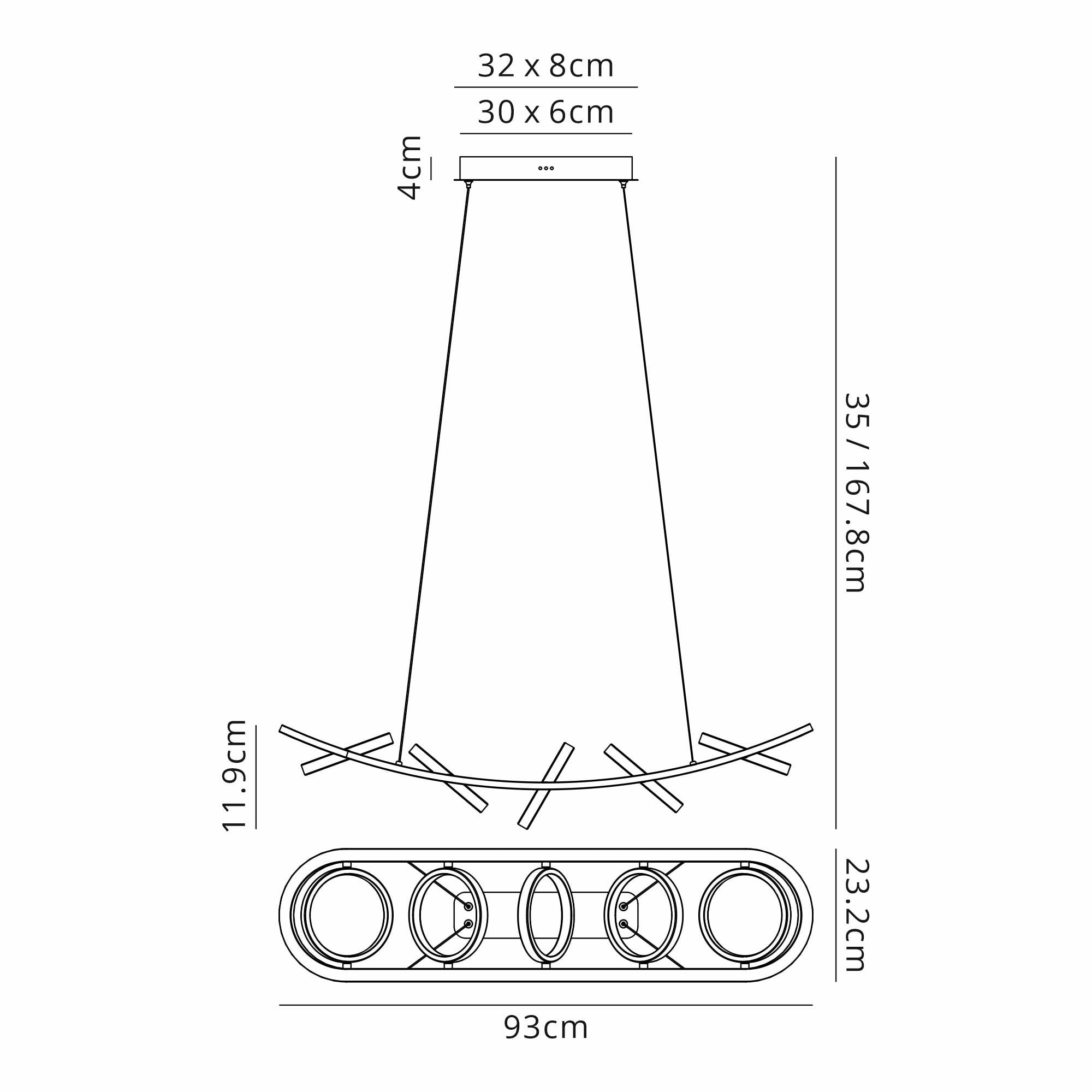 Fabula Hawksmouth 5 Ring Linear LED Pendant - Satin Black & Gold