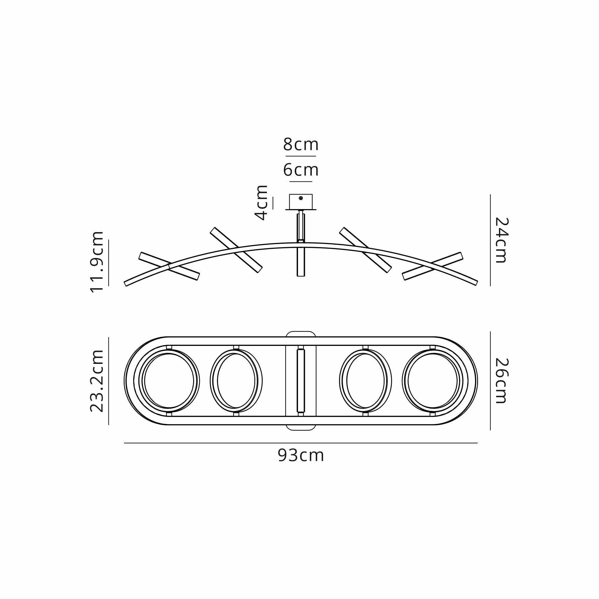 Fabula Hawksmouth 5 Ring Linear LED Semi-Flush Light - Satin Black & Gold