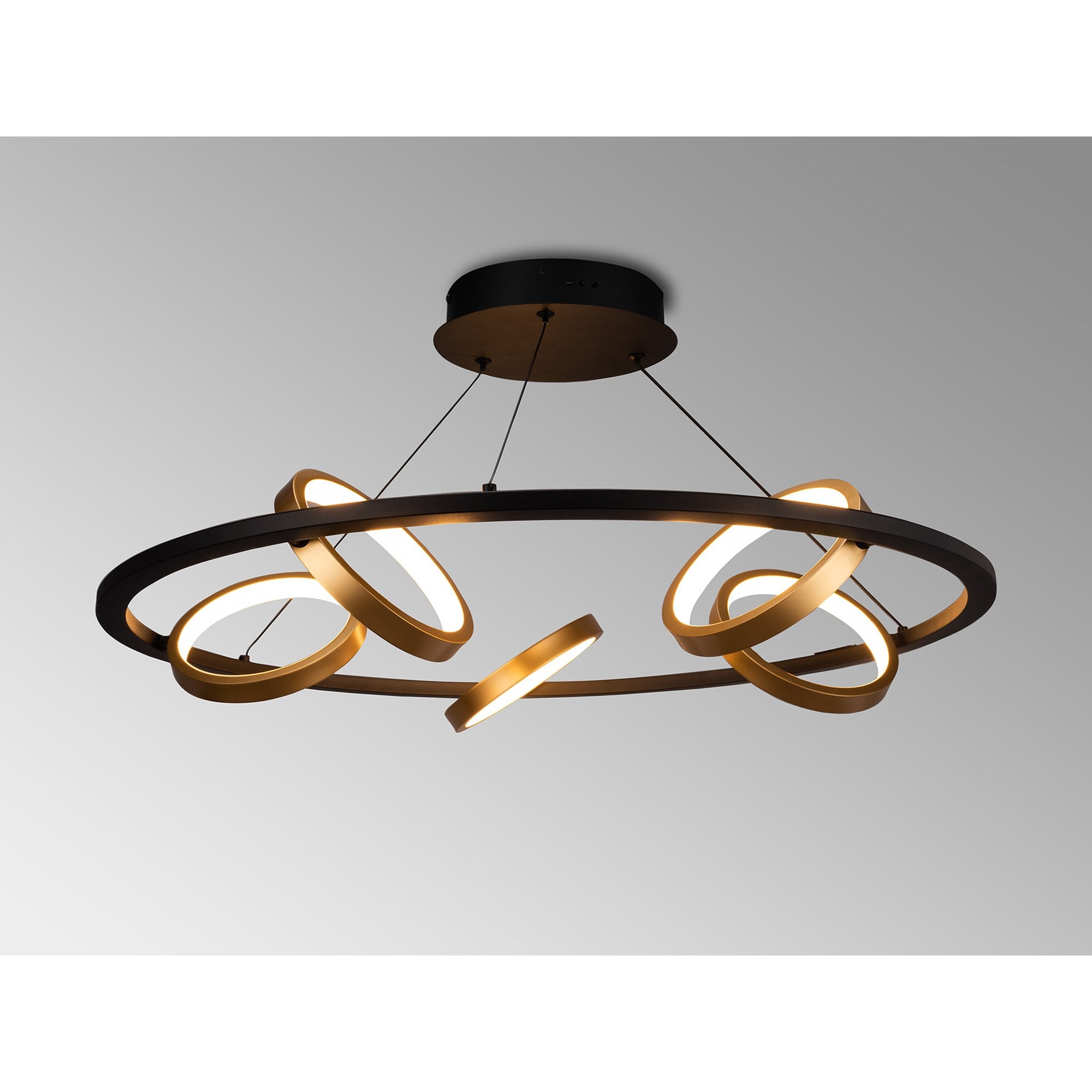 Fabula Hawksmouth 5 Ring Round LED Pendant - Satin Black & Gold