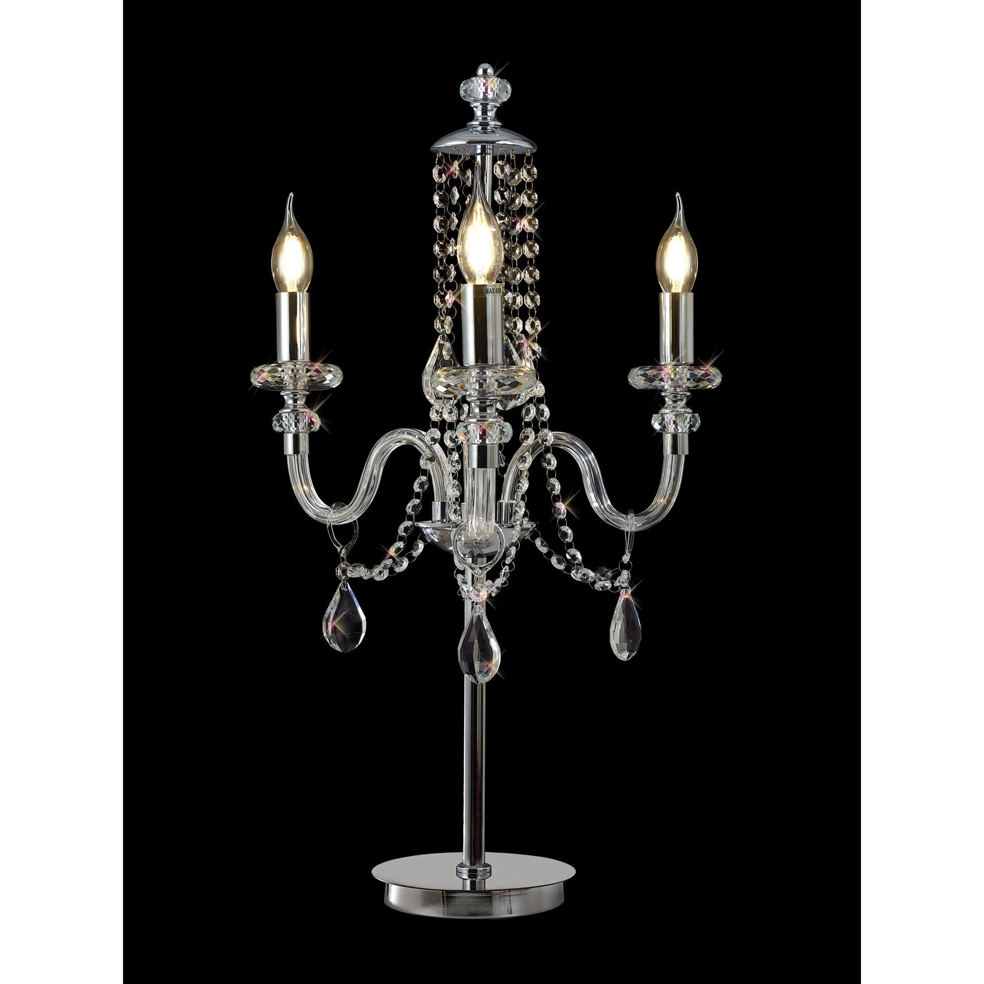 Fabula Hickman 3 Light Table Lamp - Polished Chrome, Clear Glass & Crystal