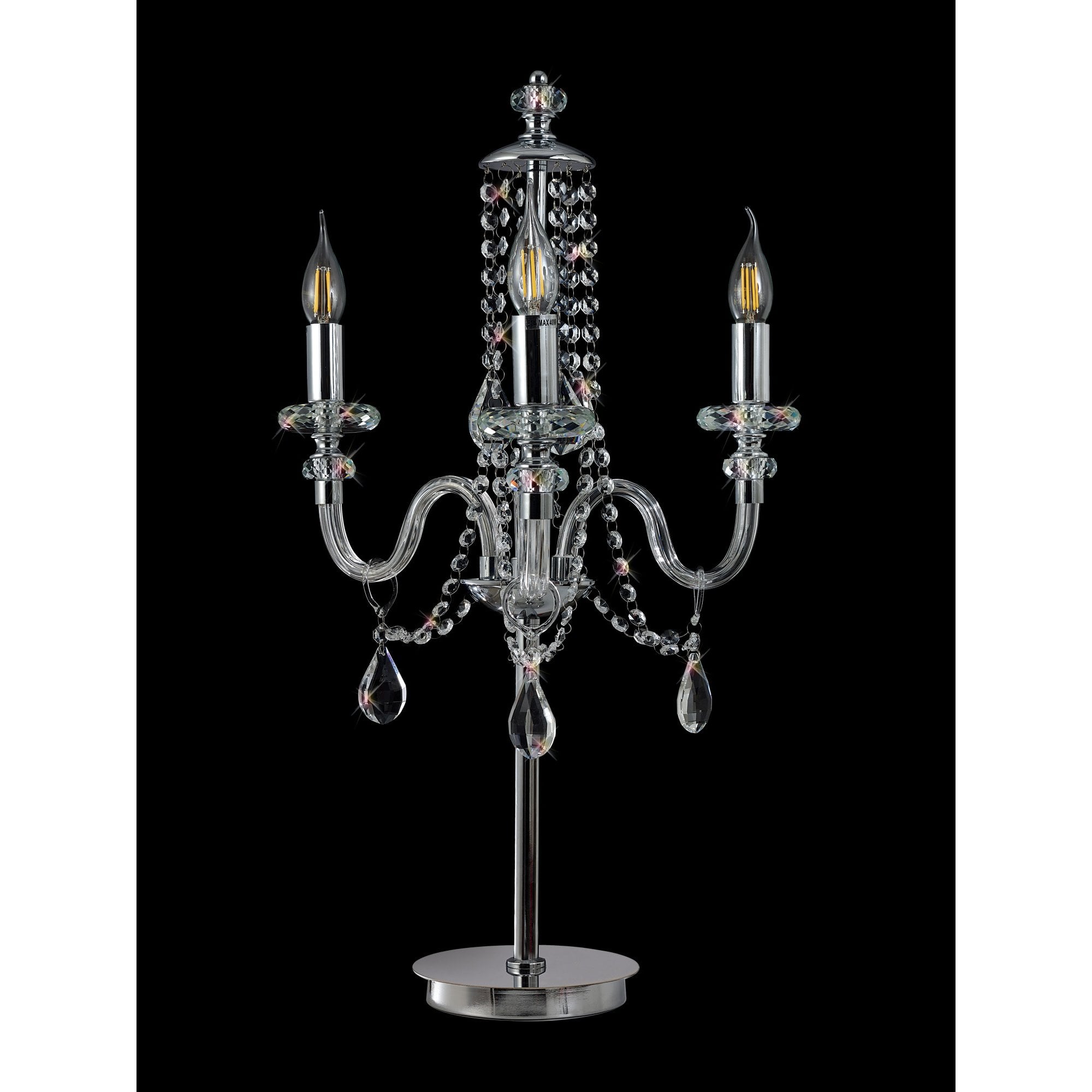 Fabula Hickman 3 Light Table Lamp - Polished Chrome, Clear Glass & Crystal