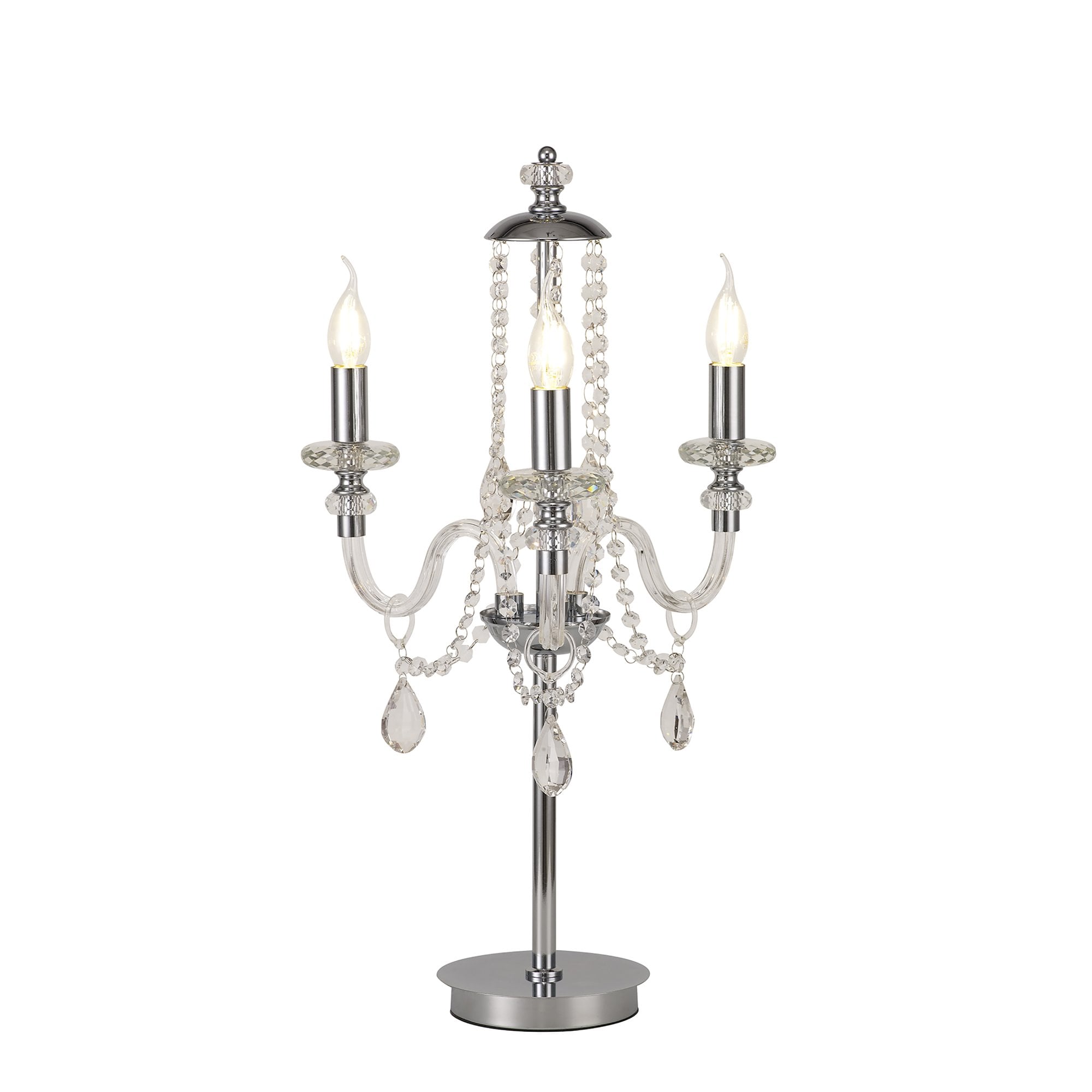 Fabula Hickman 3 Light Table Lamp - Polished Chrome, Clear Glass & Crystal