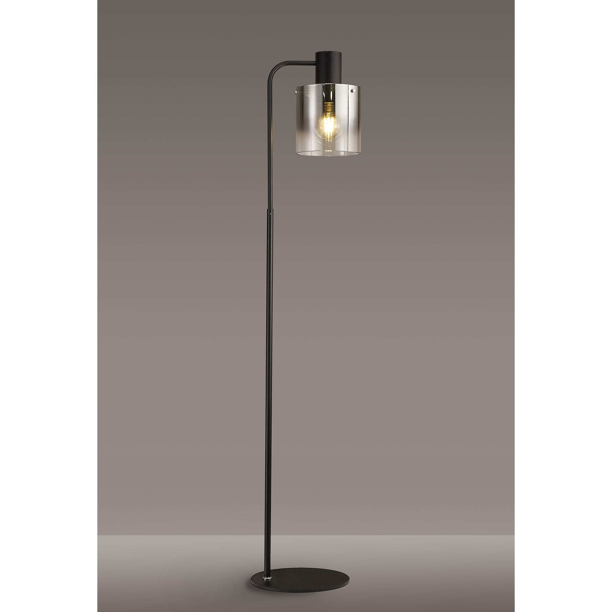 Fabula Kendon Large Single Floor Lamp - Black & Smoke Fade Glass