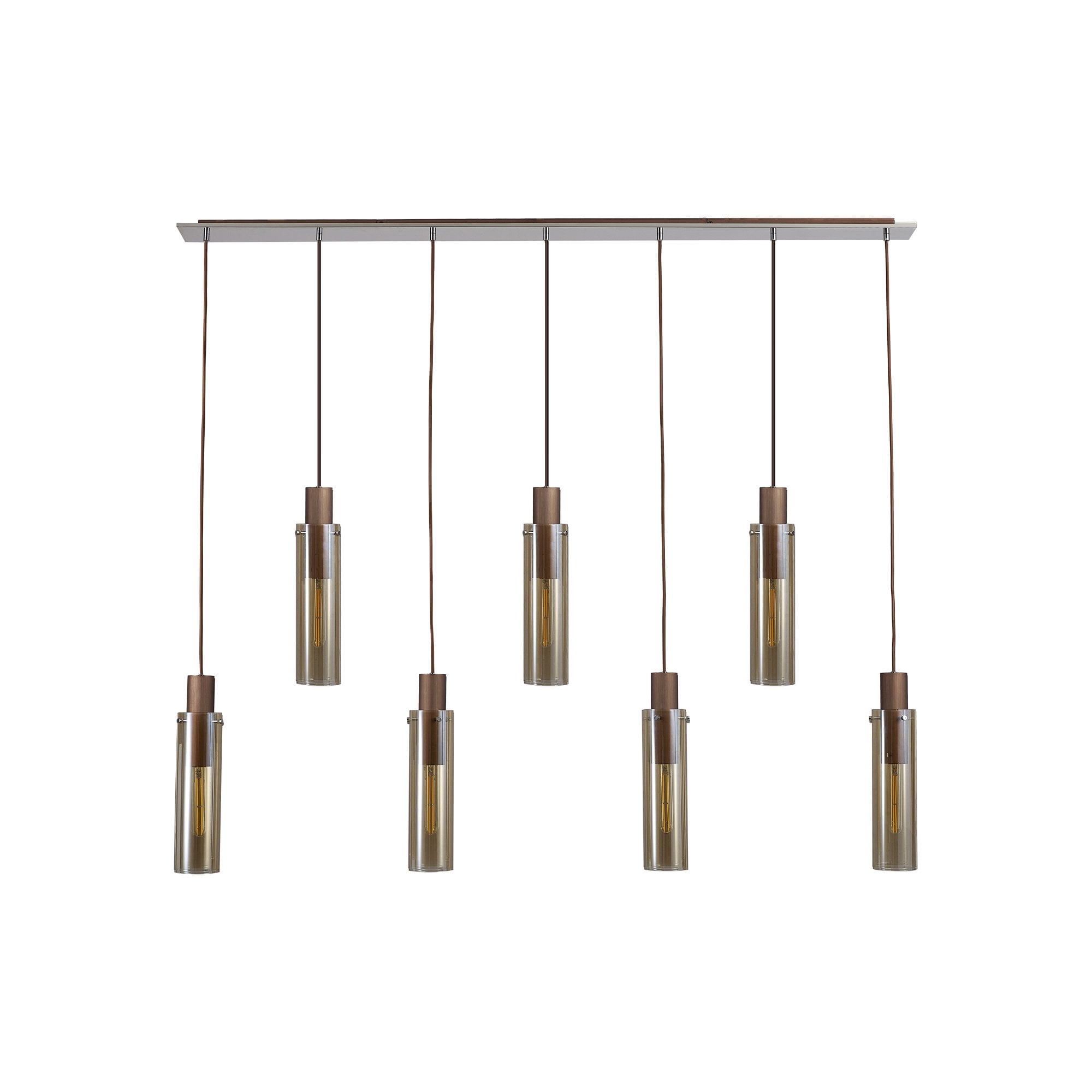 Fabula Kingfisher Adjustable 7 Light Linear Pendant - Mocha & Amber Glass