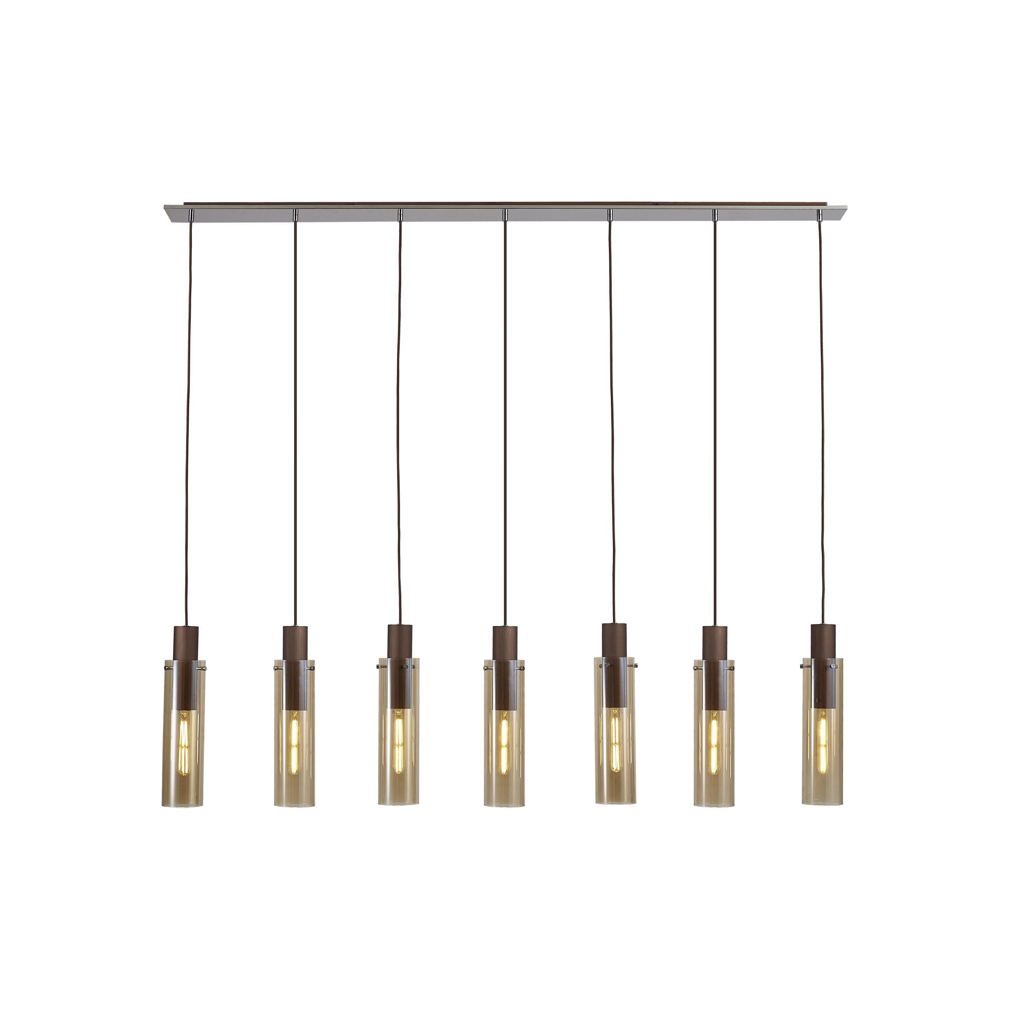Fabula Kingfisher Adjustable 7 Light Linear Pendant - Mocha & Amber Glass