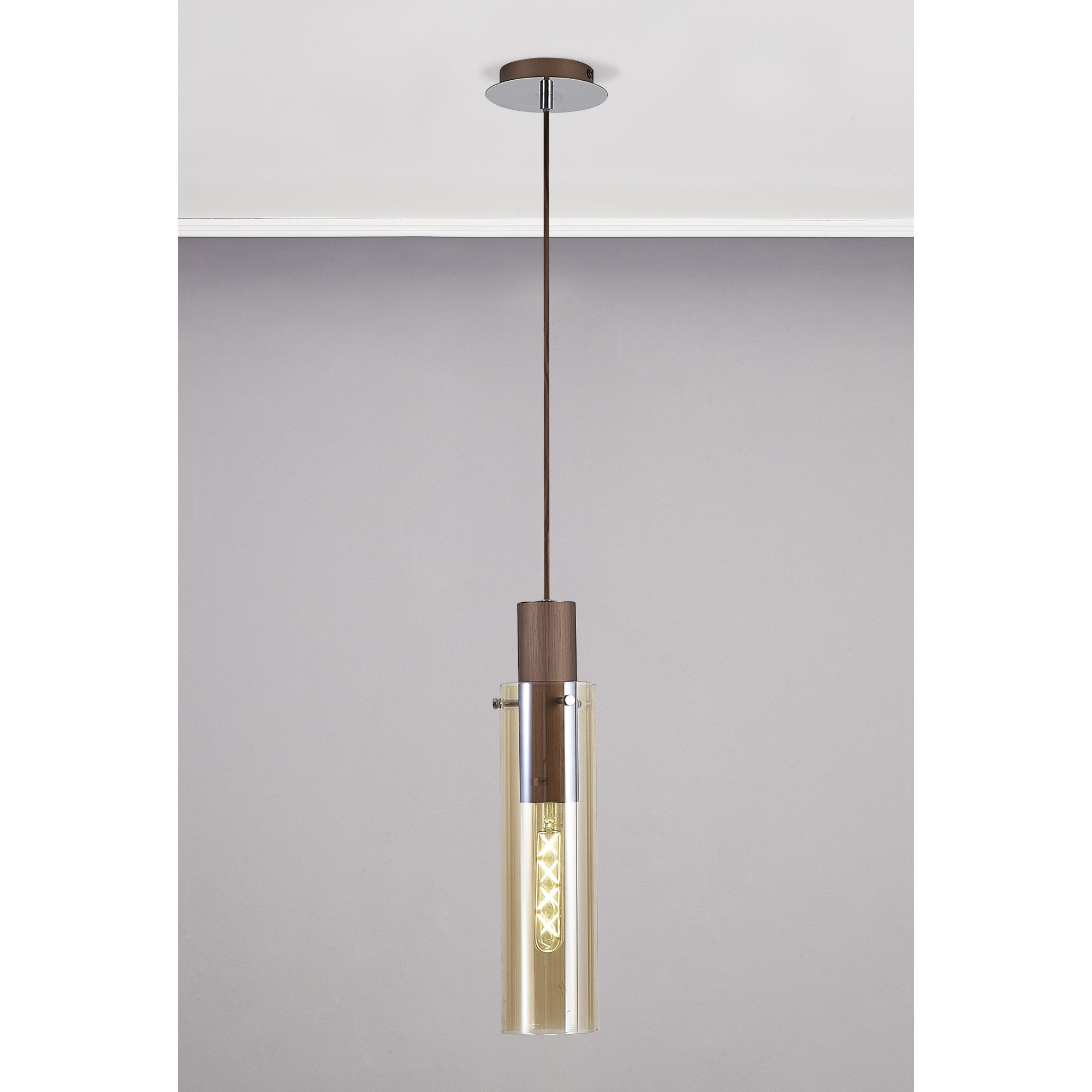 Fabula Kingfisher Single Adjustable Pendant - Mocha & Amber Glass