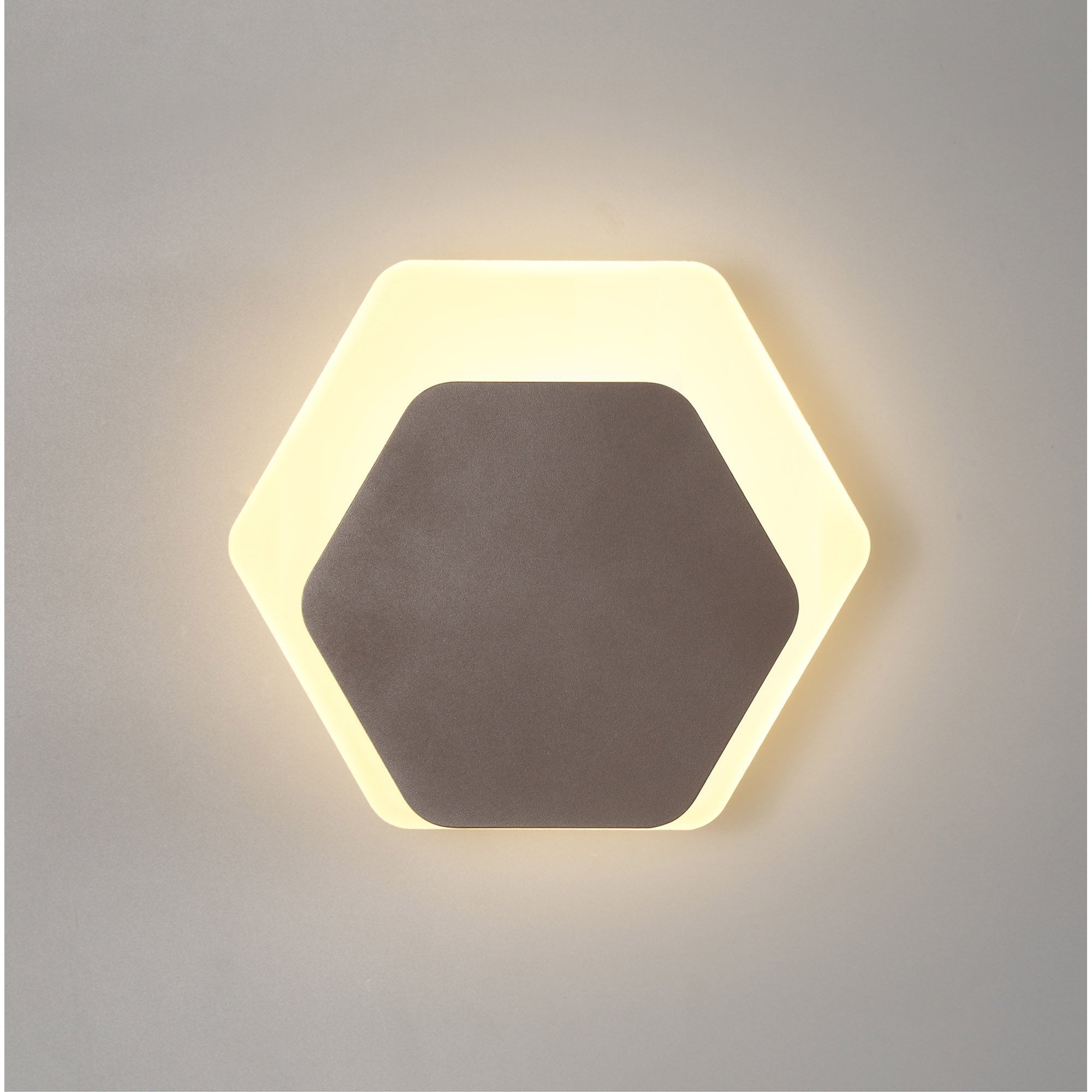 Fabula Kingsley Magnetic Base LED Wall Lamp - 15/19cm Horizontal Hexagonal - Bottom Offset - Coffee & Acrylic Frosted Diffuser