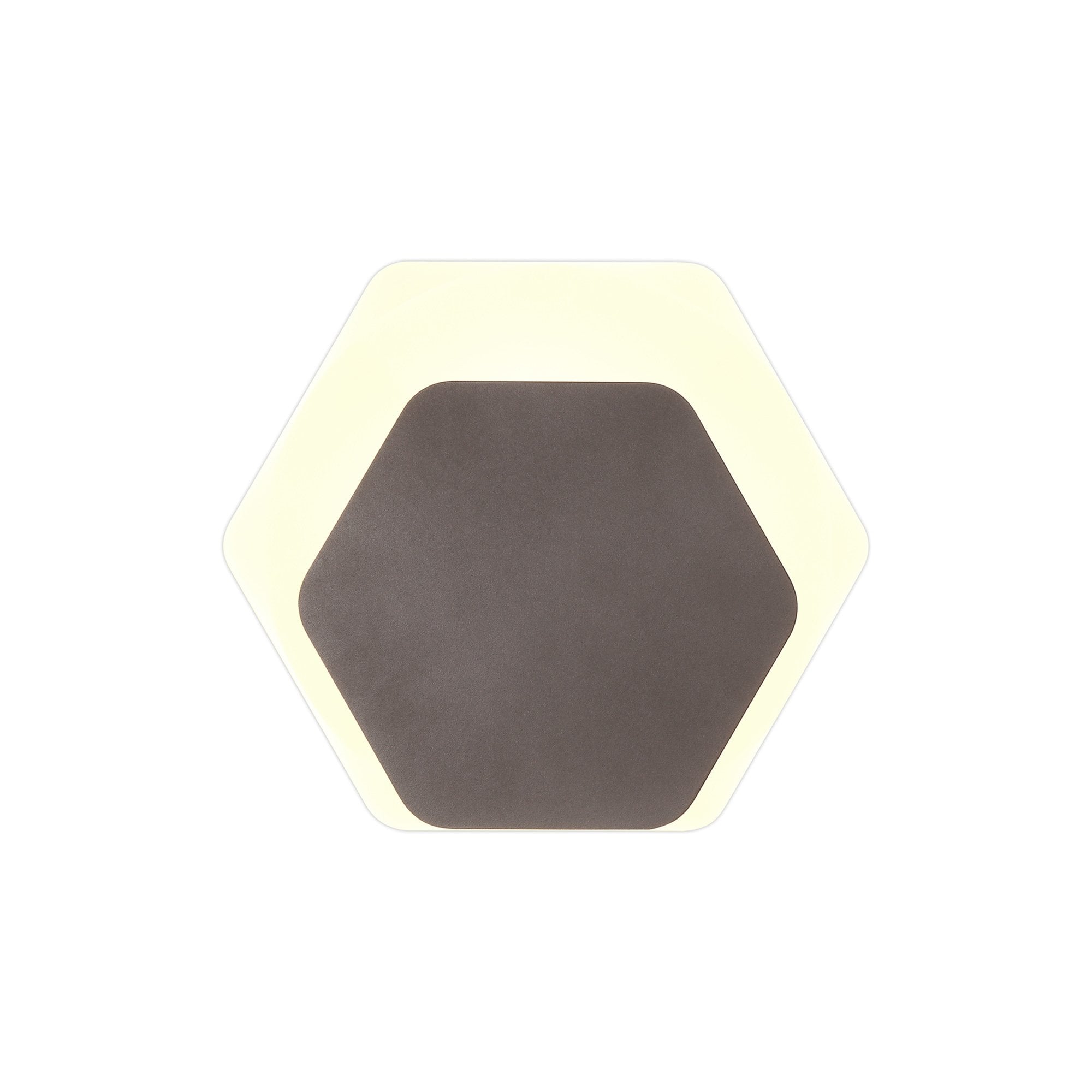 Fabula Kingsley Magnetic Base LED Wall Lamp - 15/19cm Horizontal Hexagonal - Bottom Offset - Coffee & Acrylic Frosted Diffuser