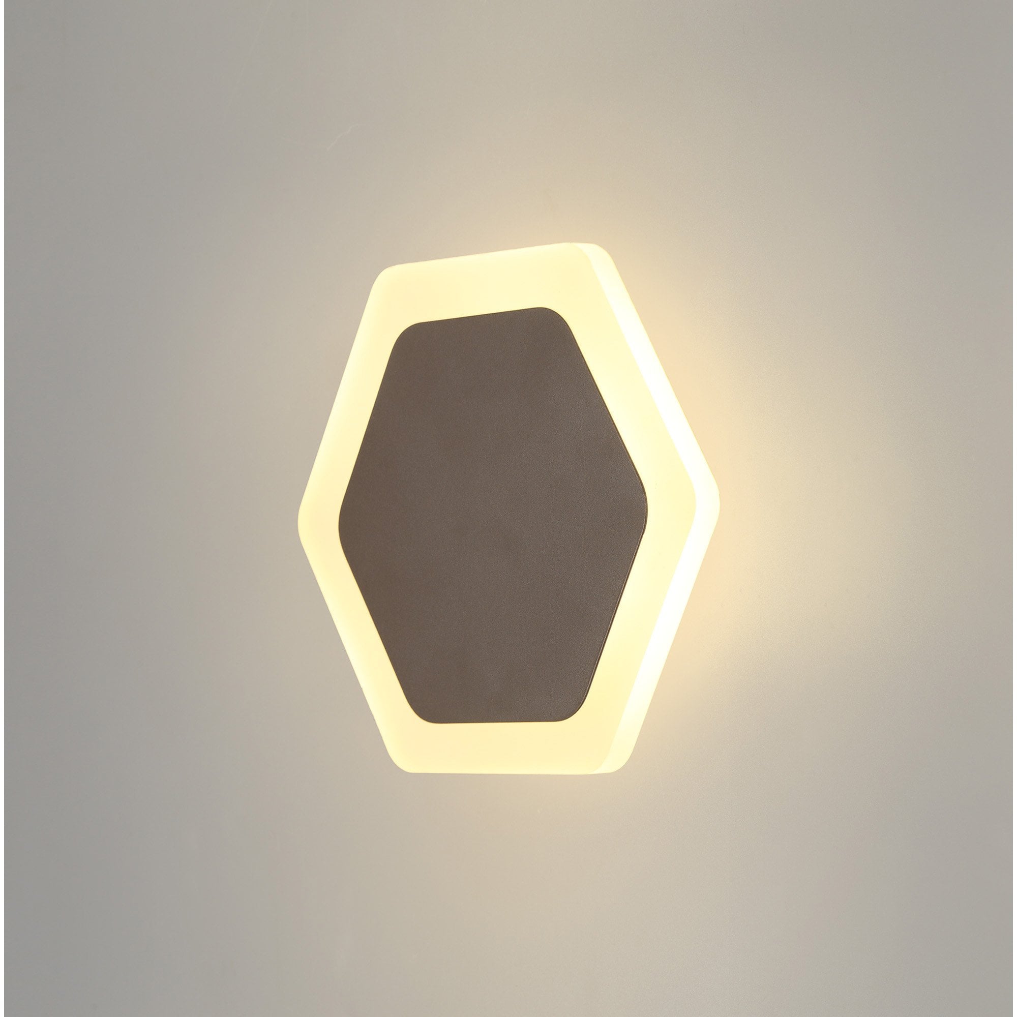 Fabula Kingsley Magnetic Base LED Wall Lamp - 15/19cm Horizontal Hexagonal - Central - Coffee & Acrylic Frosted Diffuser