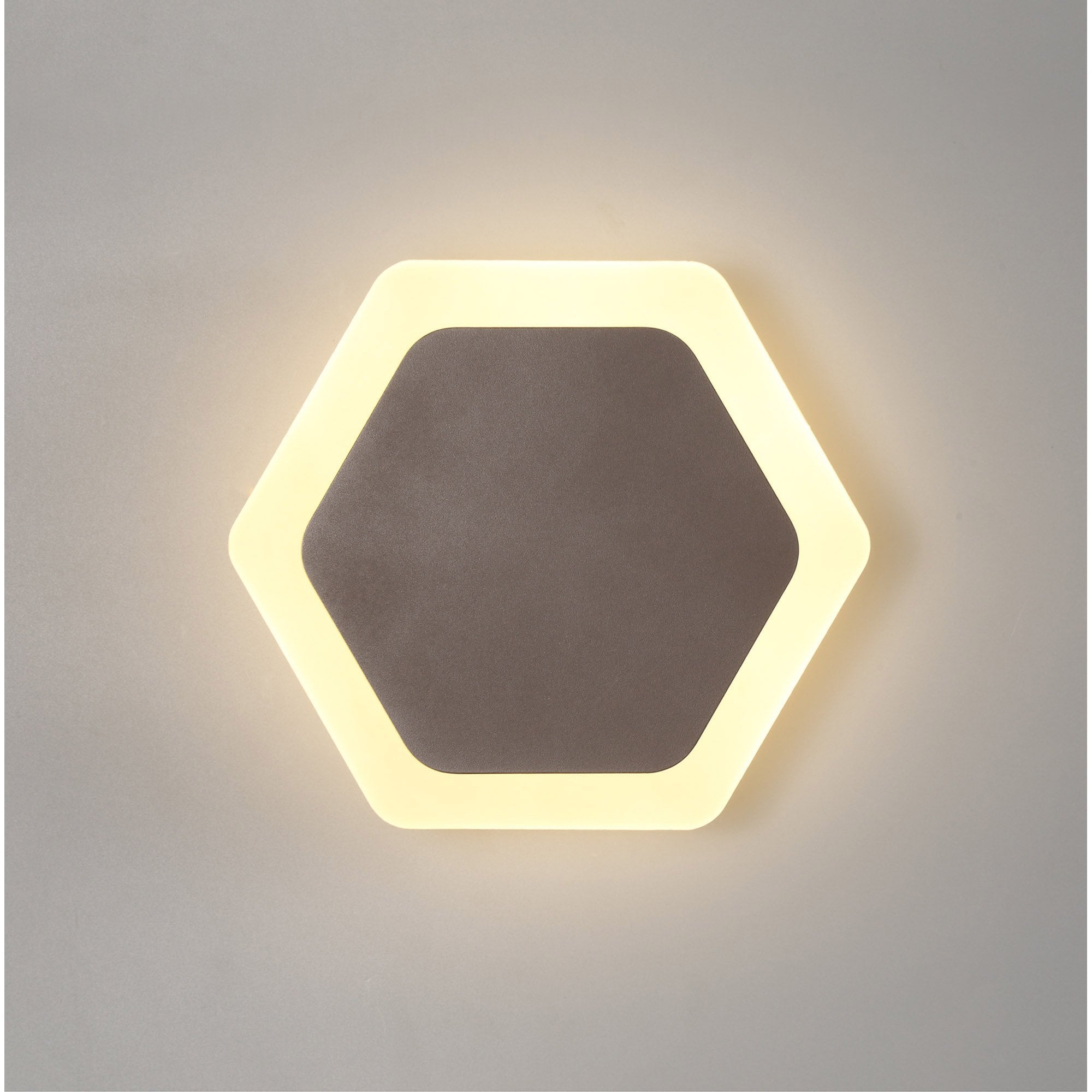 Fabula Kingsley Magnetic Base LED Wall Lamp - 15/19cm Horizontal Hexagonal - Central - Coffee & Acrylic Frosted Diffuser