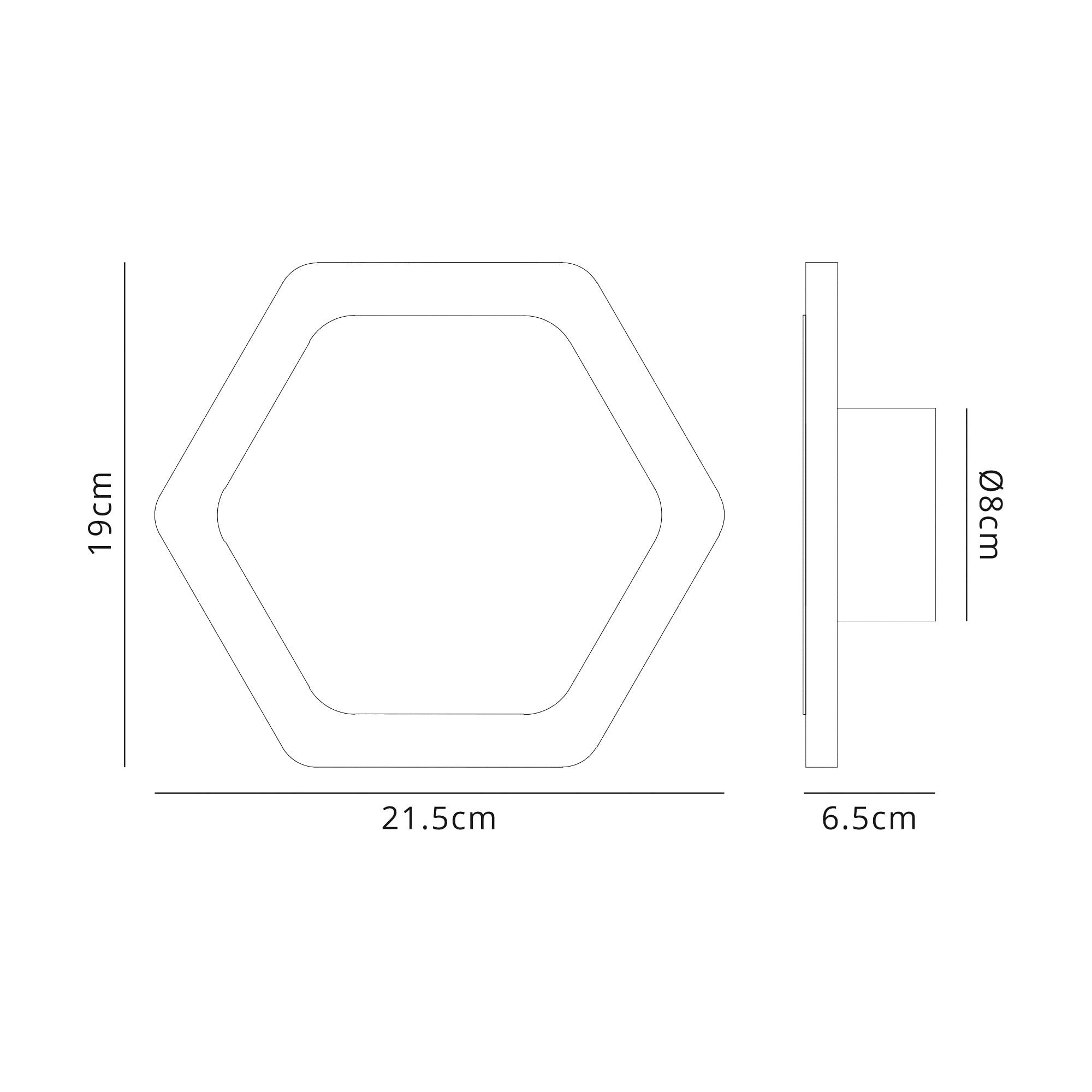 Fabula Kingsley Magnetic Base LED Wall Lamp - 15/19cm Horizontal Hexagonal - Central - Sand White & Acrylic Frosted Diffuser