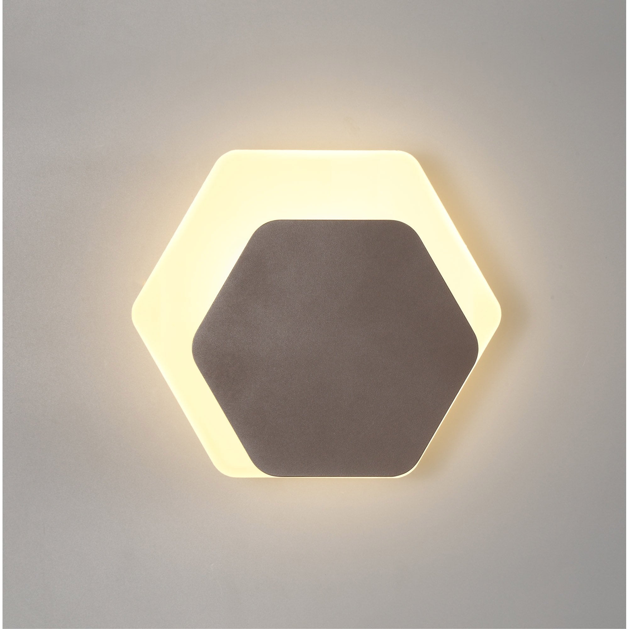 Fabula Kingsley Magnetic Base LED Wall Lamp - 15/19cm Horizontal Hexagonal - Right Offset - Coffee & Acrylic Frosted Diffuser