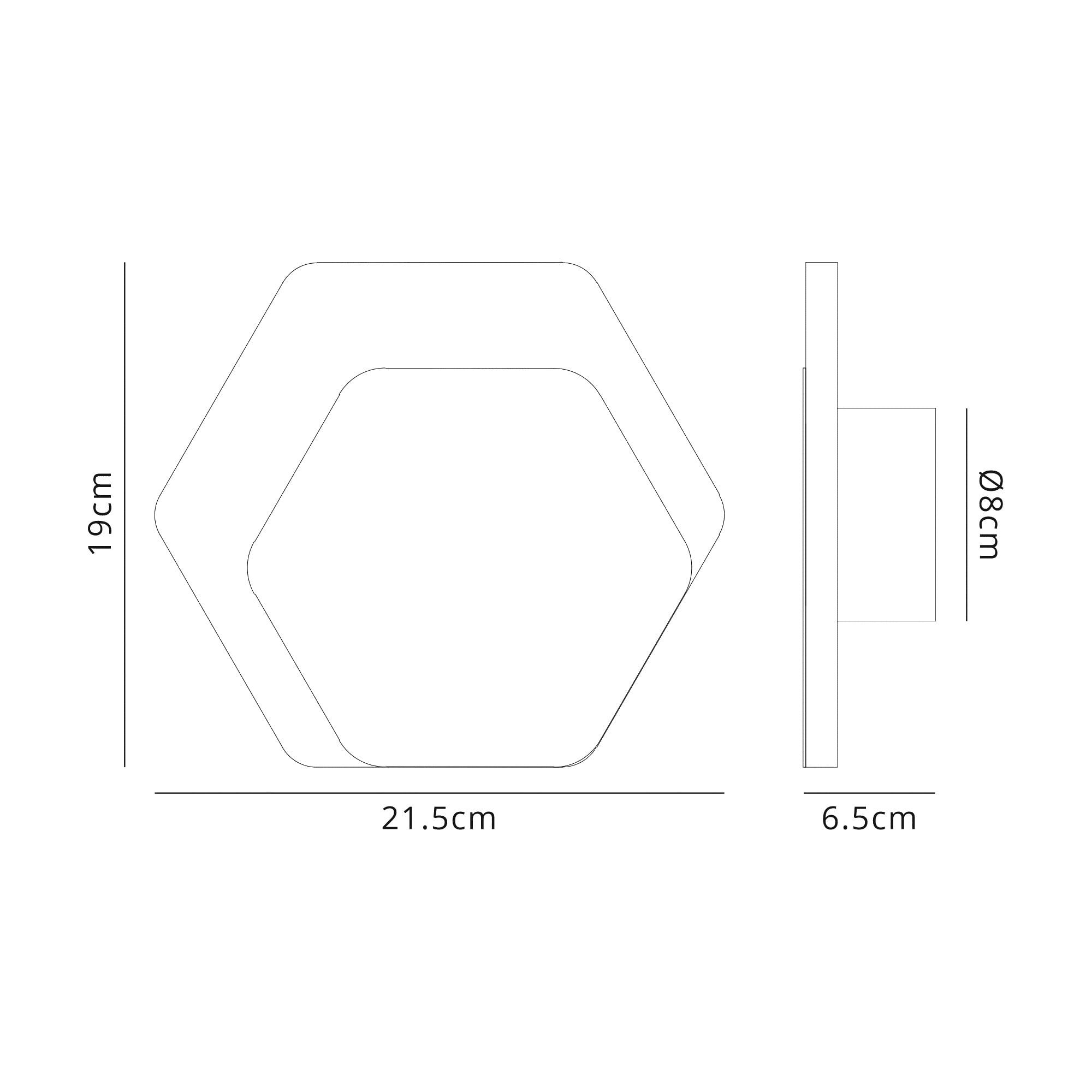 Fabula Kingsley Magnetic Base LED Wall Lamp - 15/19cm Horizontal Hexagonal - Right Offset - Coffee & Acrylic Frosted Diffuser