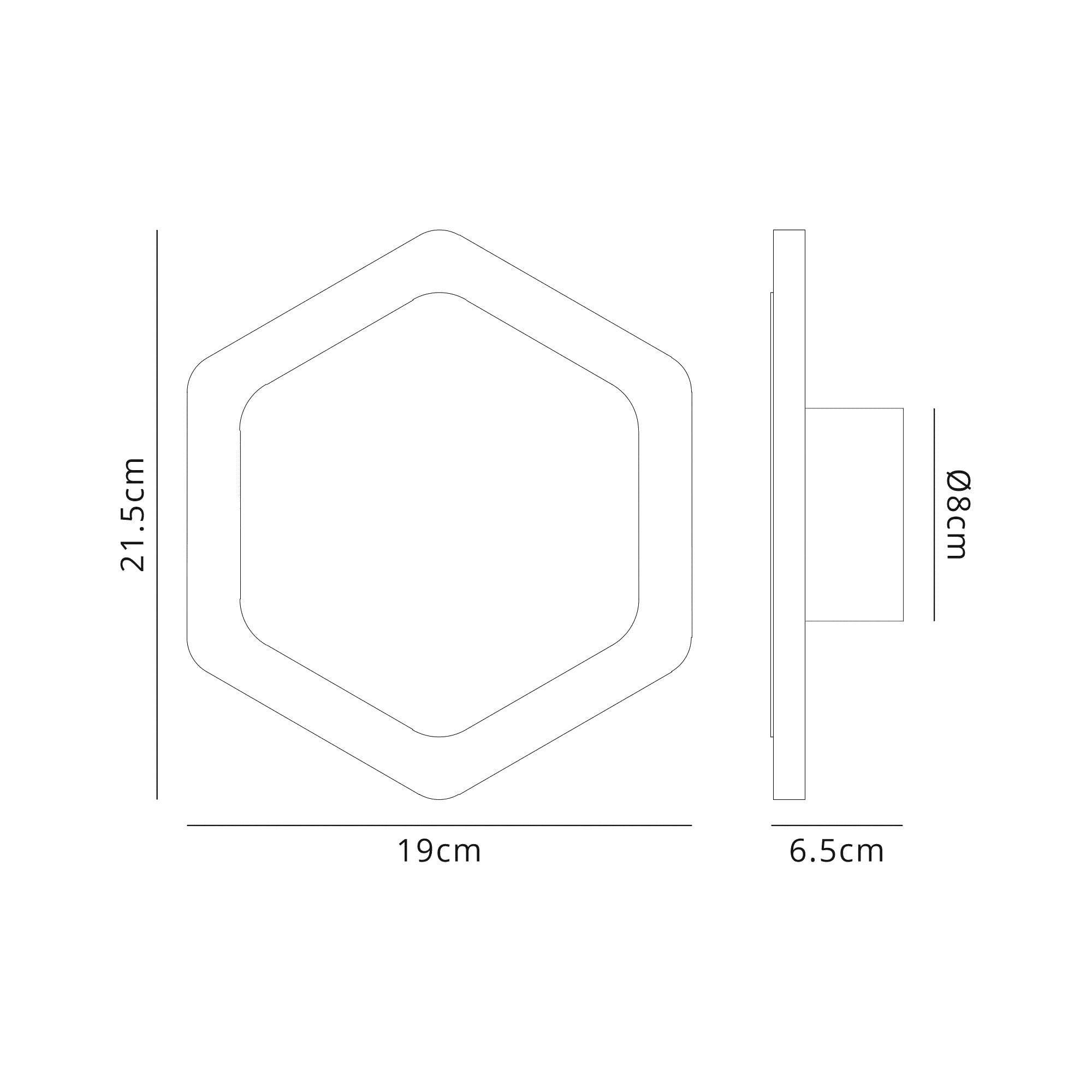 Fabula Kingsley Magnetic Base LED Wall Lamp - 15/19cm Vertical Hexagonal - Central - Coffee & Acrylic Frosted Diffuser