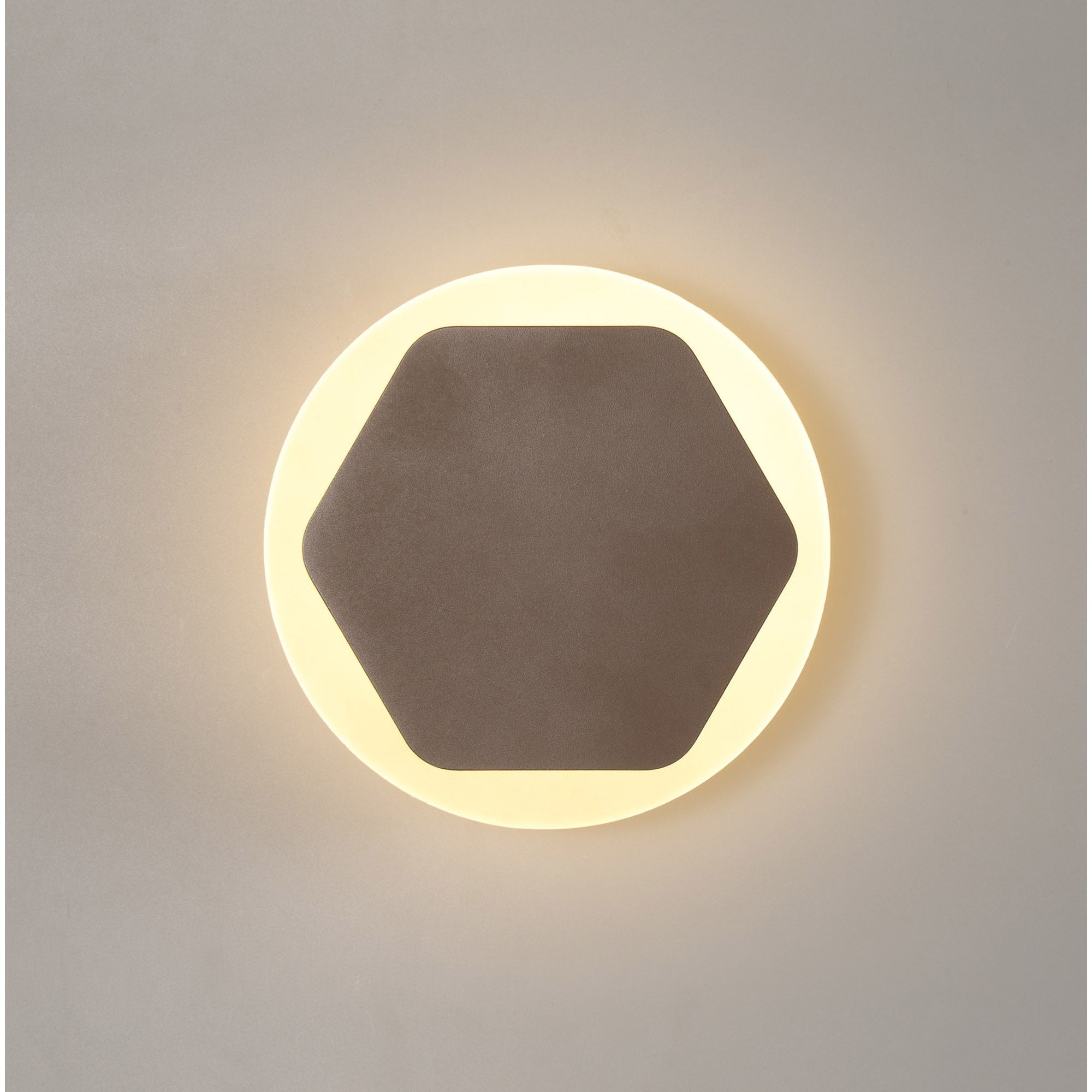 Fabula Kingsley Magnetic Base LED Wall Lamp - 15cm Horizontal Hexagonal / 19cm Round - Central - Coffee & Acrylic Frosted Diffuser