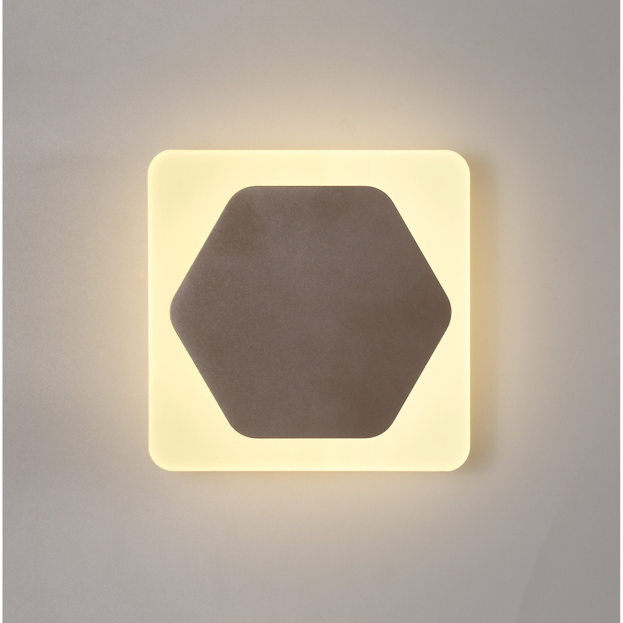 Fabula Kingsley Magnetic Base LED Wall Lamp - 15cm Horizontal Hexagonal / 19cm Square - Central - Coffee & Acrylic Frosted Diffuser