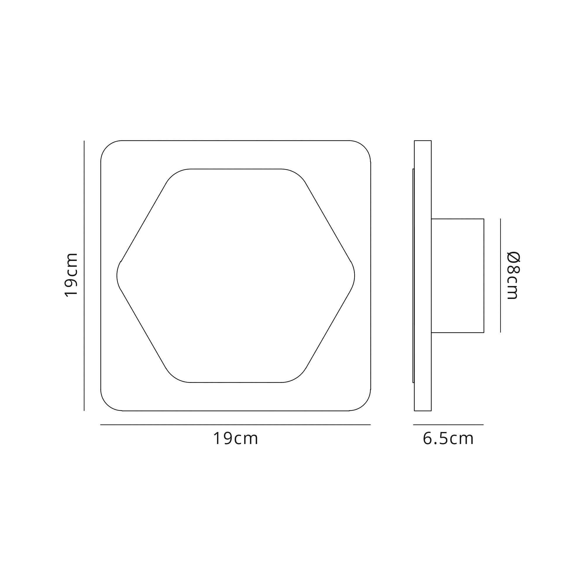 Fabula Kingsley Magnetic Base LED Wall Lamp - 15cm Horizontal Hexagonal / 19cm Square - Central - Coffee & Acrylic Frosted Diffuser