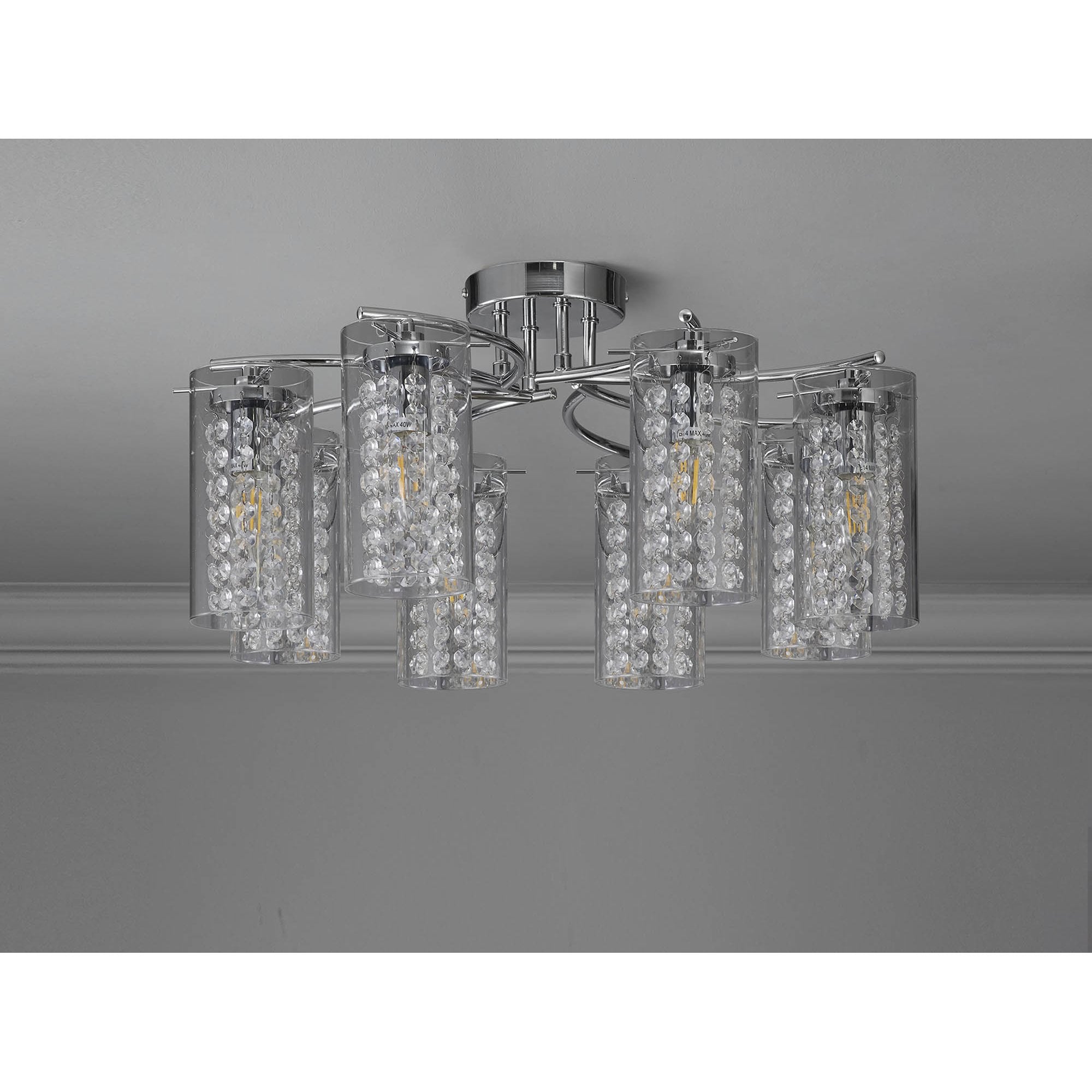 Fabula Langley 8 Light Semi-Flush Light - Polished Chrome, Crystal & Glass