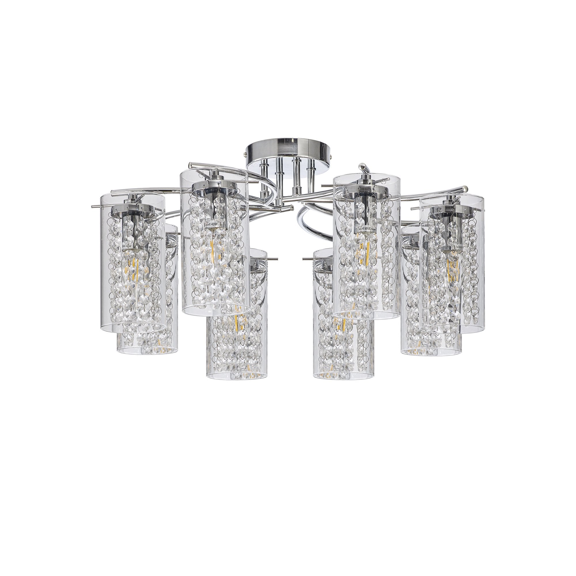 Fabula Langley 8 Light Semi-Flush Light - Polished Chrome, Crystal & Glass