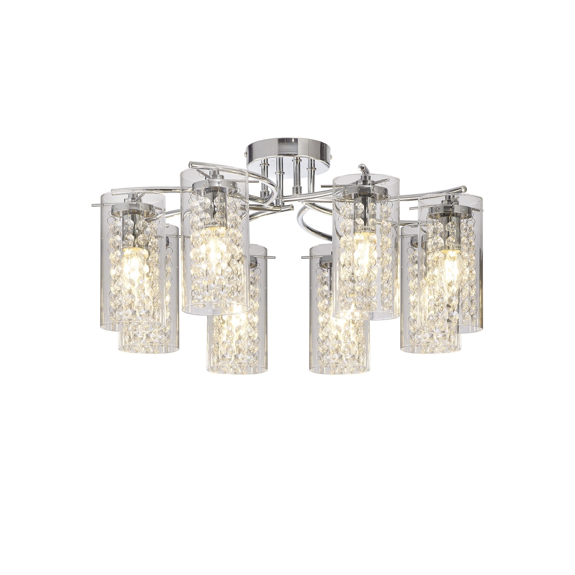 Fabula Langley 8 Light Semi-Flush Light - Polished Chrome, Crystal & Glass