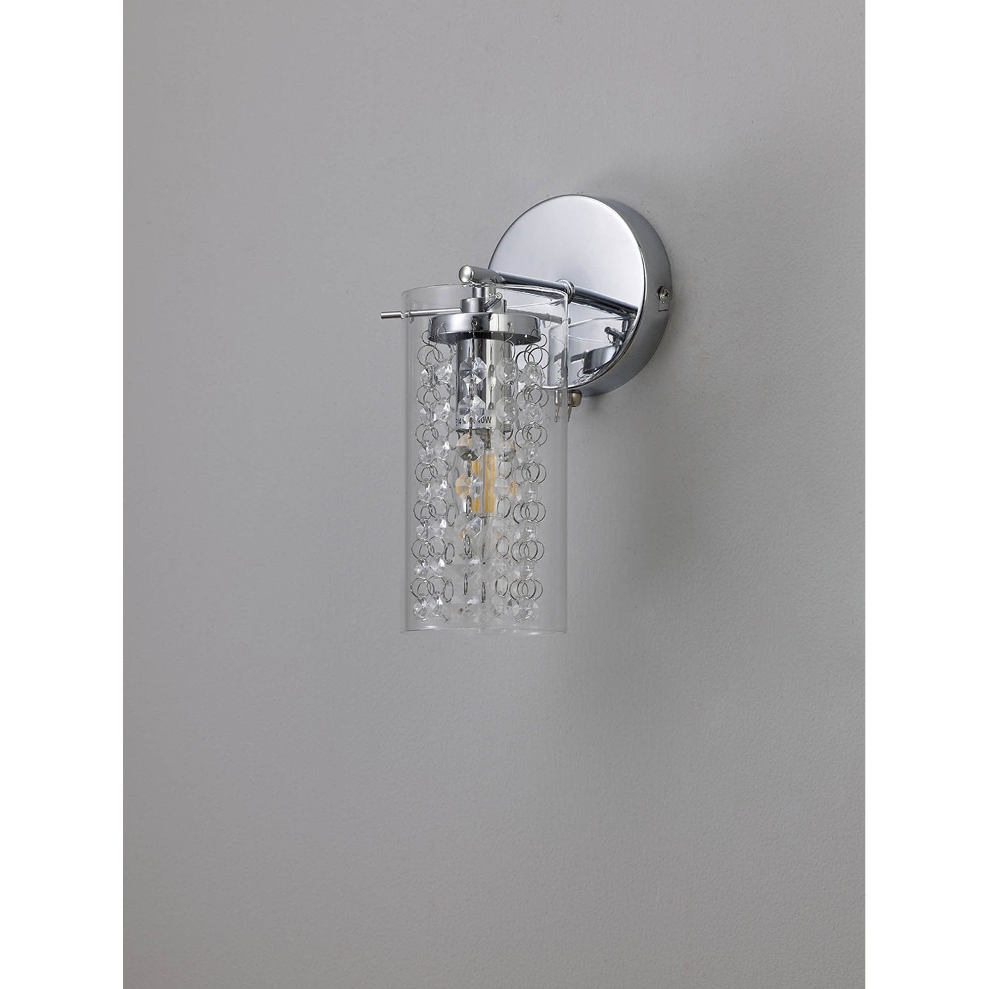 Fabula Langley Single Wall Lamp - Polished Chrome, Crystal & Glass