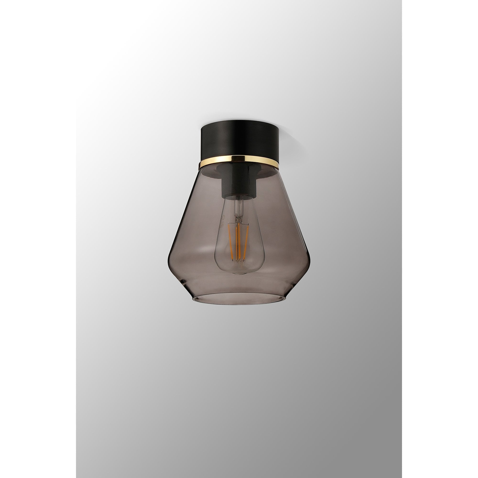 Fabula Laurel Single Flush Light - Kite Shade - Matt Black & Smoked Grey Glass