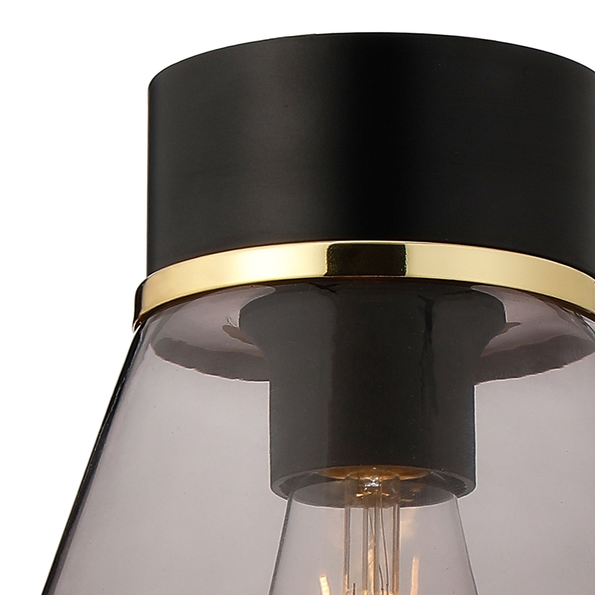 Fabula Laurel Single Flush Light - Kite Shade - Matt Black & Smoked Grey Glass