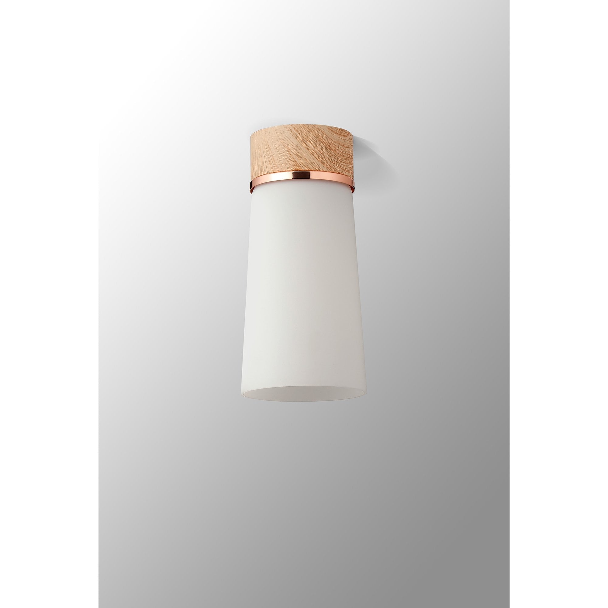 Fabula Laurel Single Flush Light - Small Cylindrical Cone Shade - Teak & Opal Glass