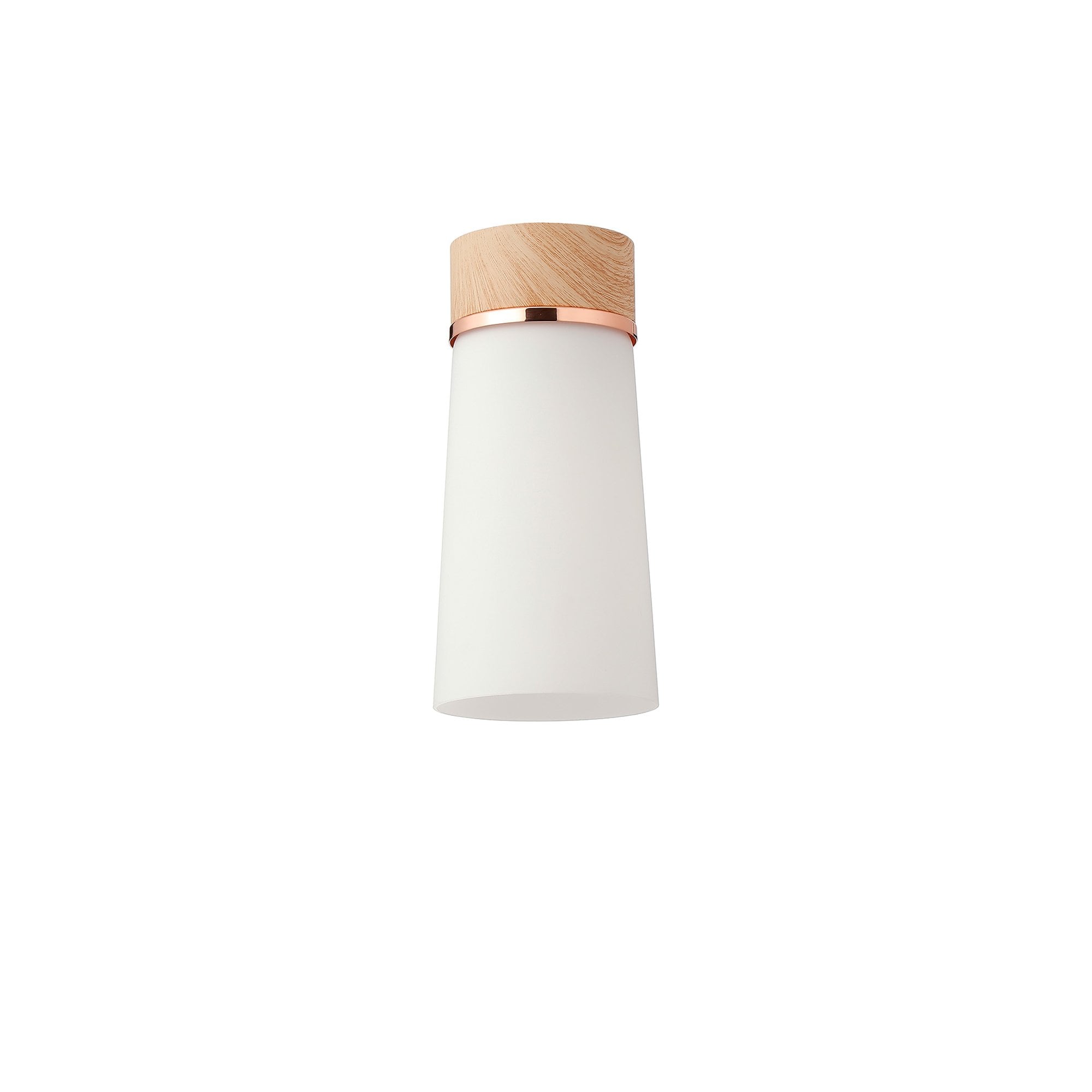 Fabula Laurel Single Flush Light - Small Cylindrical Cone Shade - Teak & Opal Glass