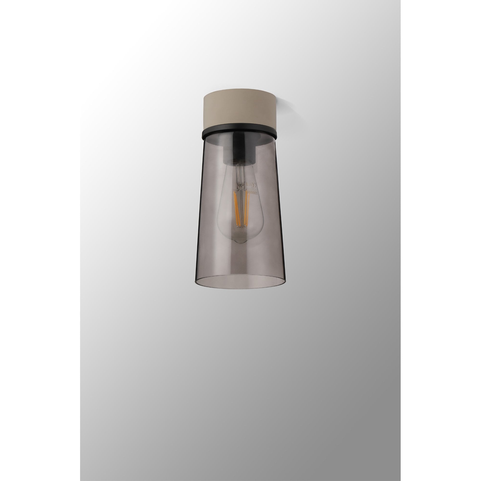 Fabula Laurel Single Flush Light - Small Cylindrical Cone Shade - Terrazzo Marble & Smoked Grey Glass