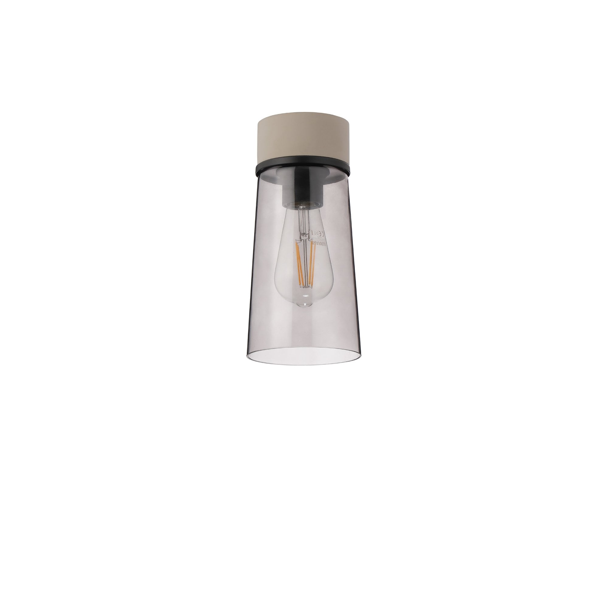 Fabula Laurel Single Flush Light - Small Cylindrical Cone Shade - Terrazzo Marble & Smoked Grey Glass