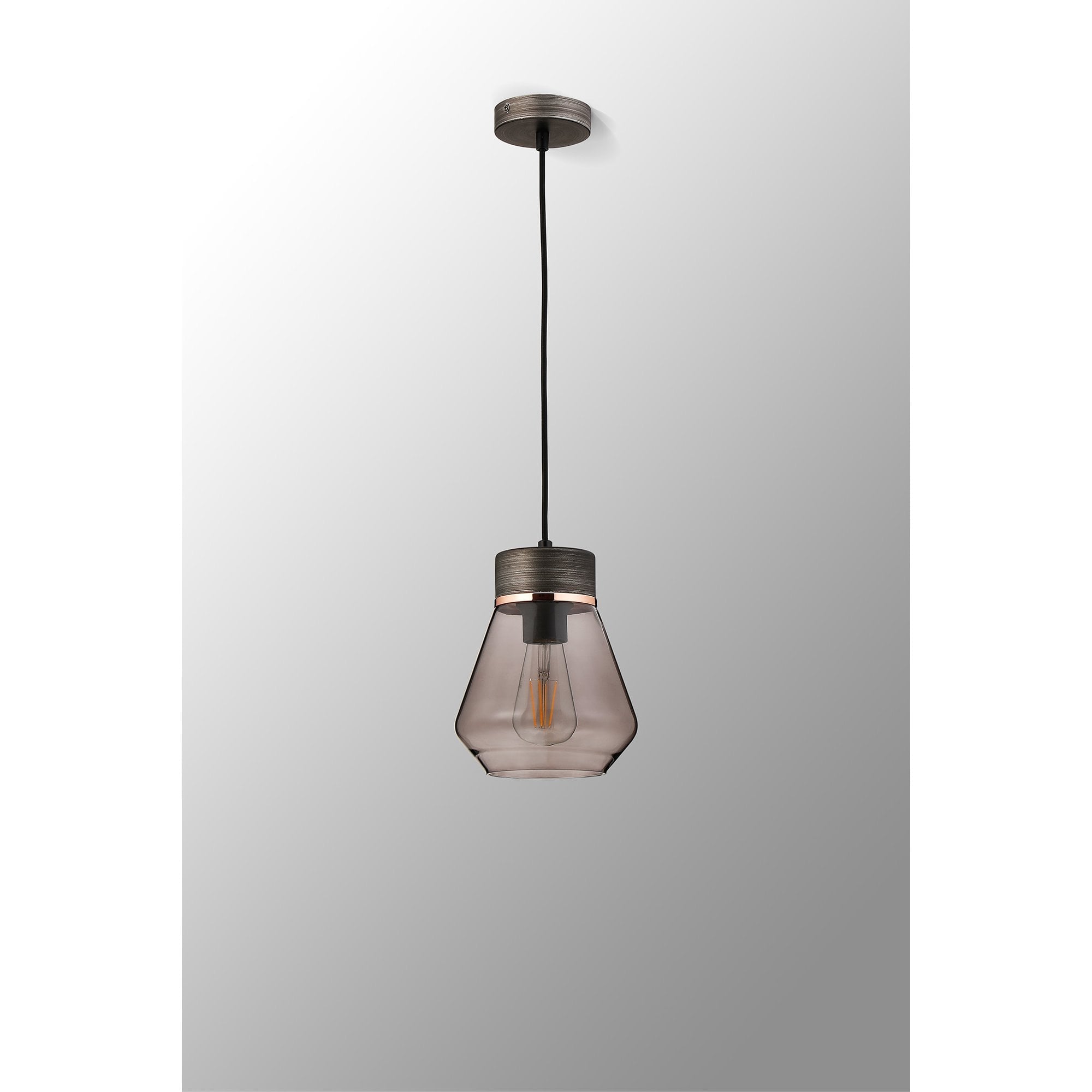 Fabula Laurel Single Pendant - Kite Shade - Aged Pewter & Smoke Glass