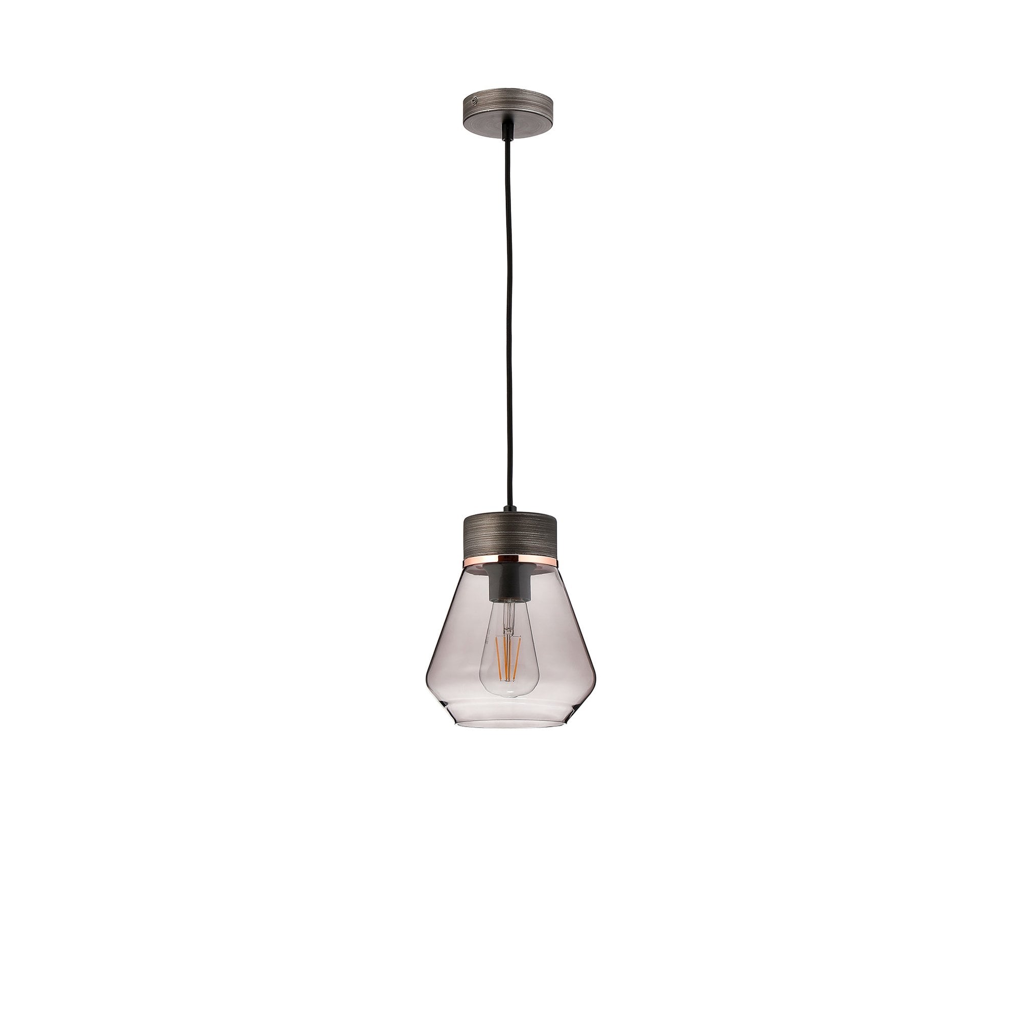 Fabula Laurel Single Pendant - Kite Shade - Aged Pewter & Smoke Glass