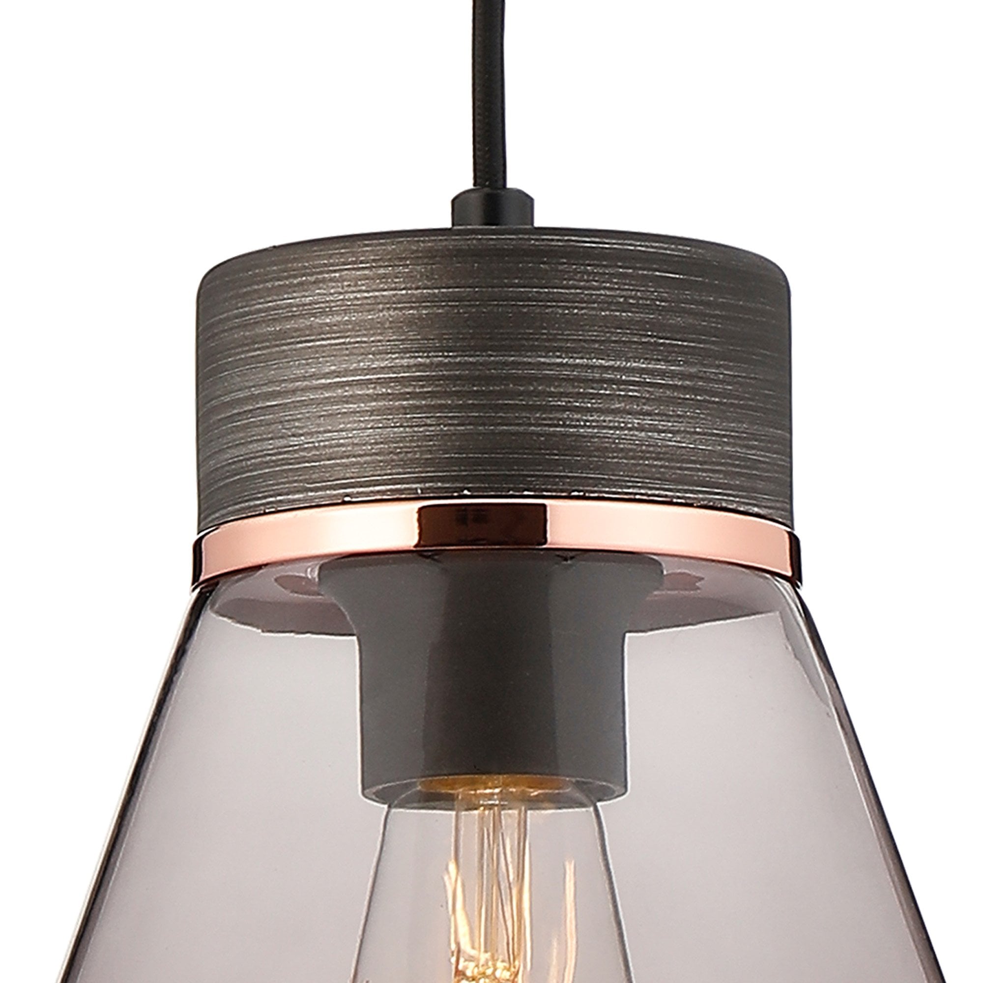 Fabula Laurel Single Pendant - Kite Shade - Aged Pewter & Smoke Glass