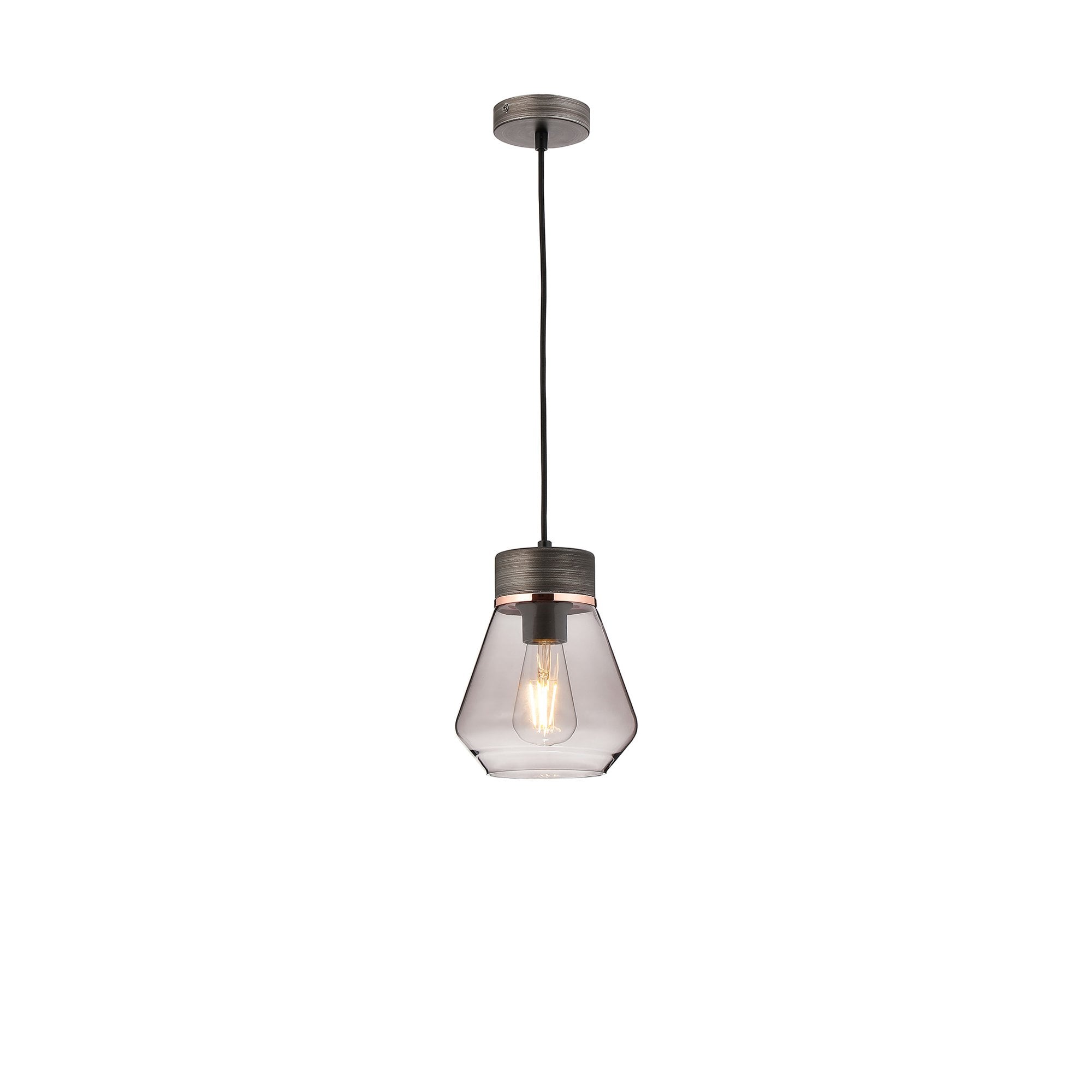 Fabula Laurel Single Pendant - Kite Shade - Aged Pewter & Smoke Glass