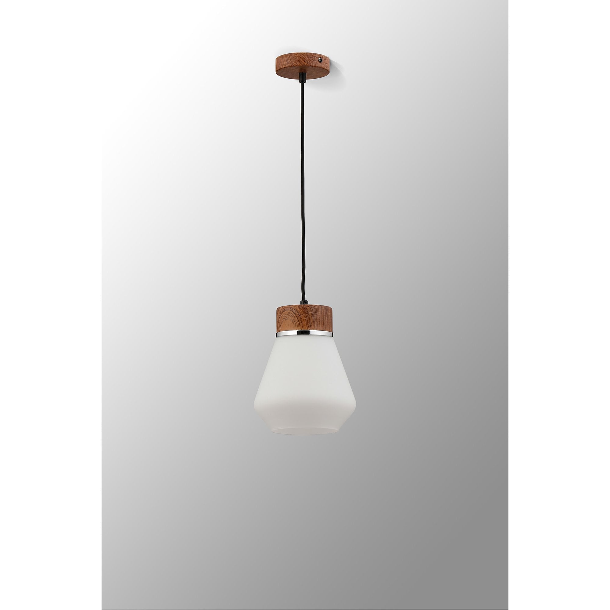 Fabula Laurel Single Pendant - Kite Shade - Walnut & Opal Glass