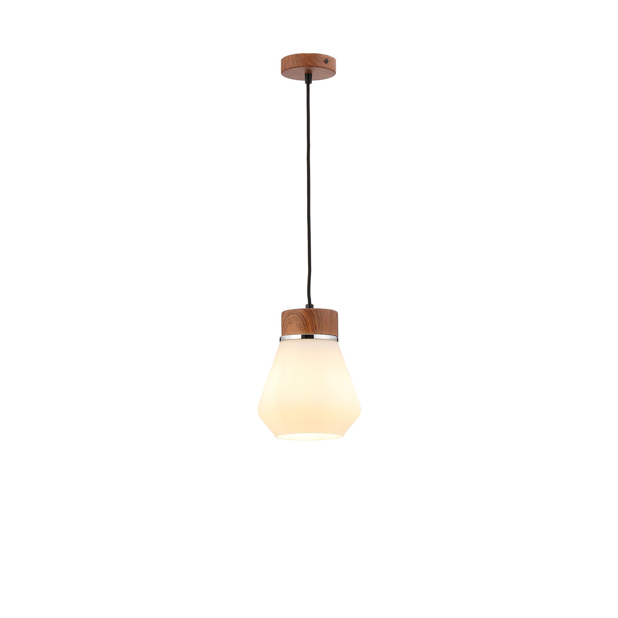 Fabula Laurel Single Pendant - Kite Shade - Walnut & Opal Glass