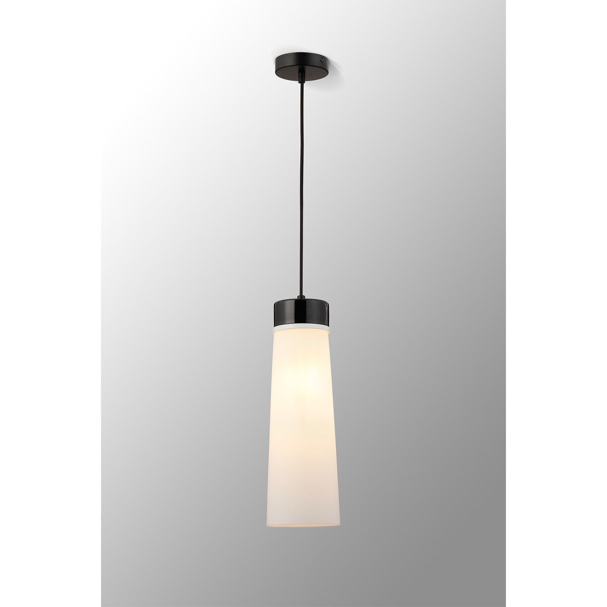 Fabula Laurel Single Pendant - Large Cylindrical Cone Shade - Black Marble & Opal Glass