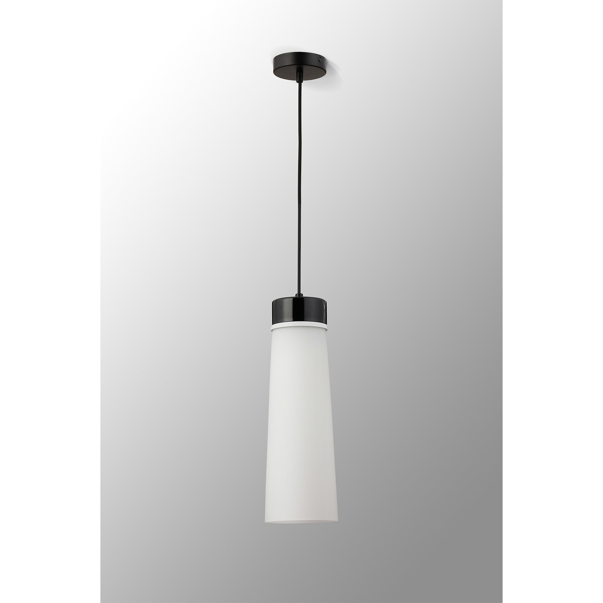Fabula Laurel Single Pendant - Large Cylindrical Cone Shade - Black Marble & Opal Glass