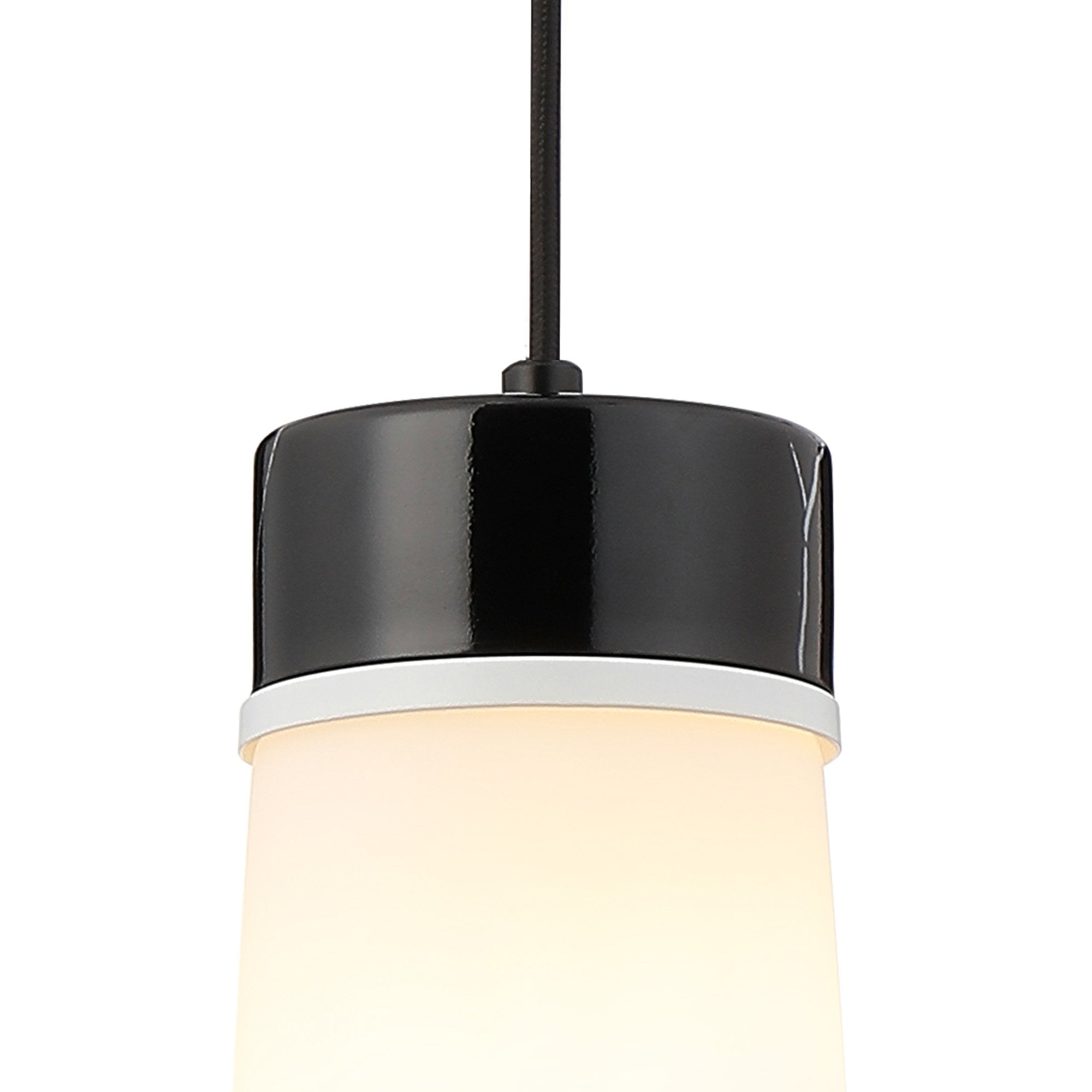 Fabula Laurel Single Pendant - Large Cylindrical Cone Shade - Black Marble & Opal Glass