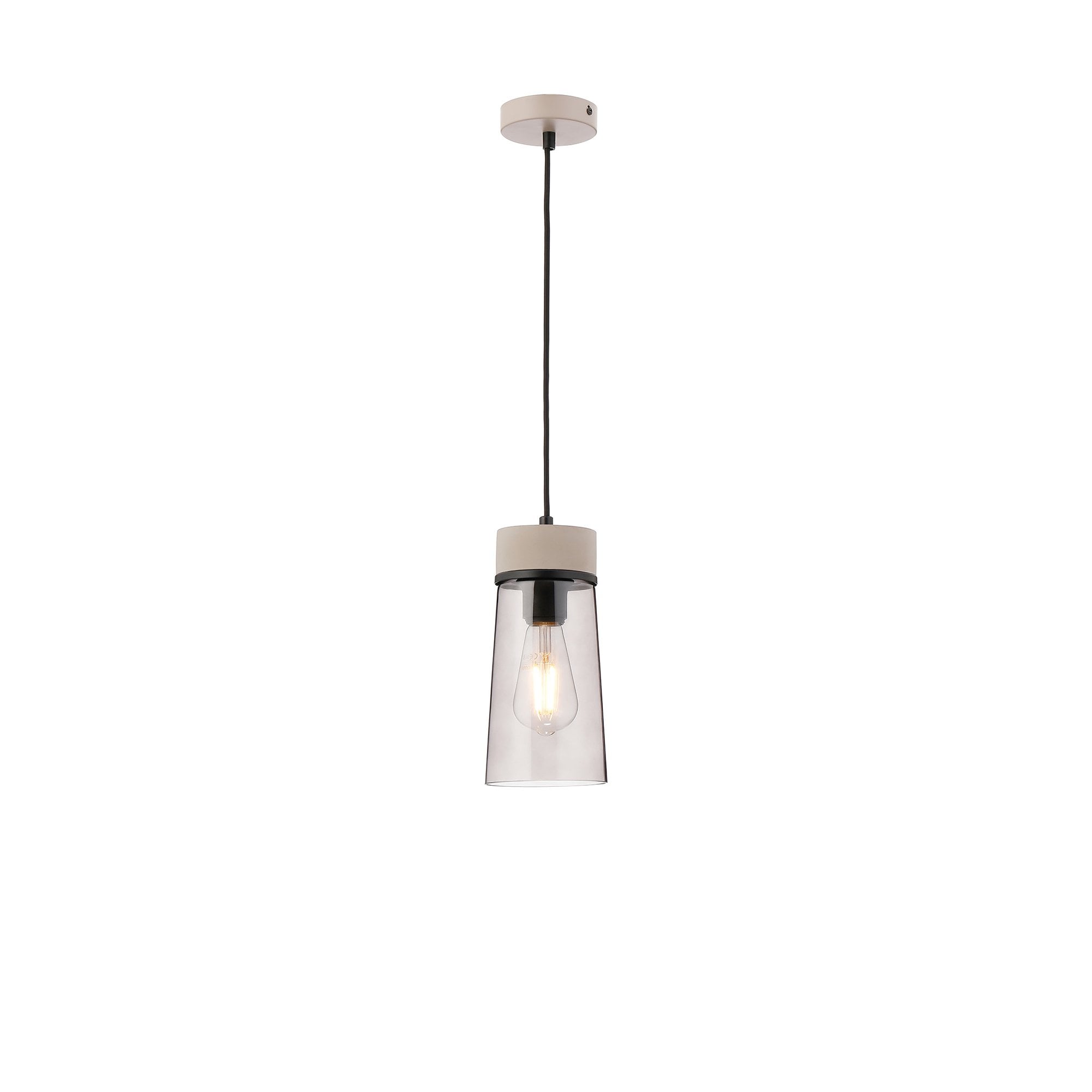 Fabula Laurel Single Pendant - Small Cylindrical Cone Shade - Concrete & Smoked Grey Glass